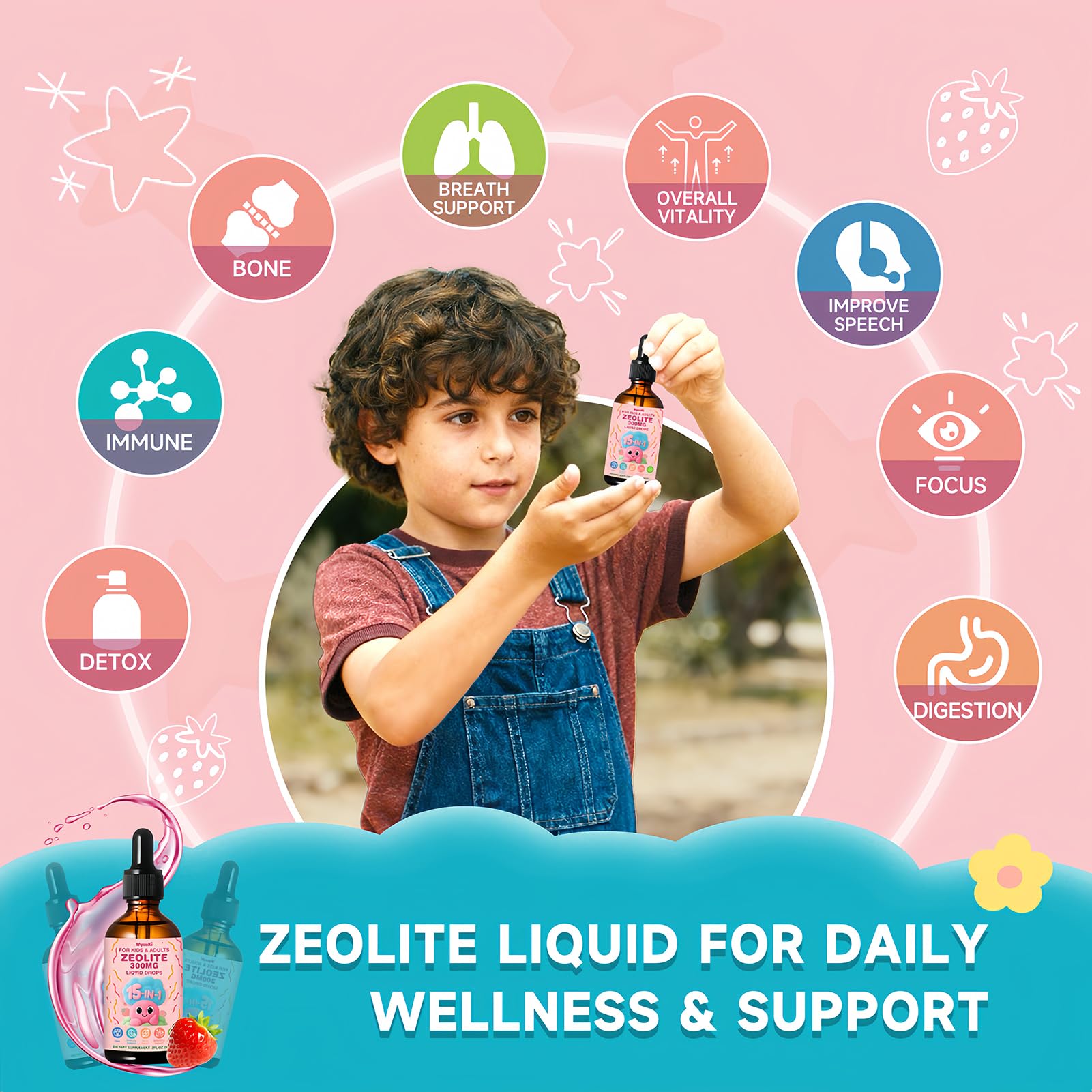 Zeolite Drops 2 Pack Detox for Kids & Adults - 300mg Clinoptilolite, 1000mcg Vitamin B12 C D3, 10 Billion CFU Prebiotics, Seaweed Calcium - Pure Body Cleanse