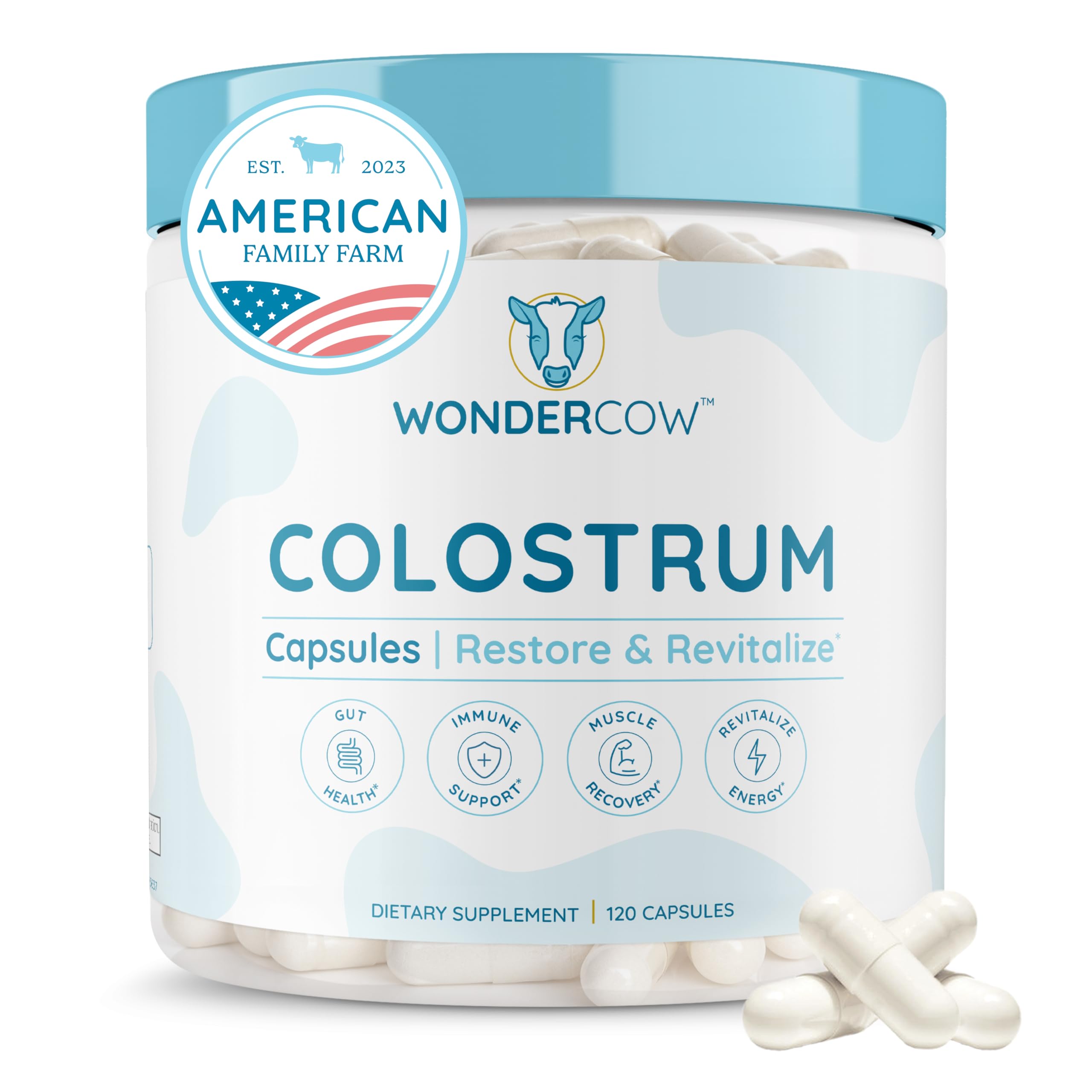 WONDERCOW Colostrum Capsules Supplement for Gut Health, Immune Support & Wellness | Natural IgG Pure Whole Bovine