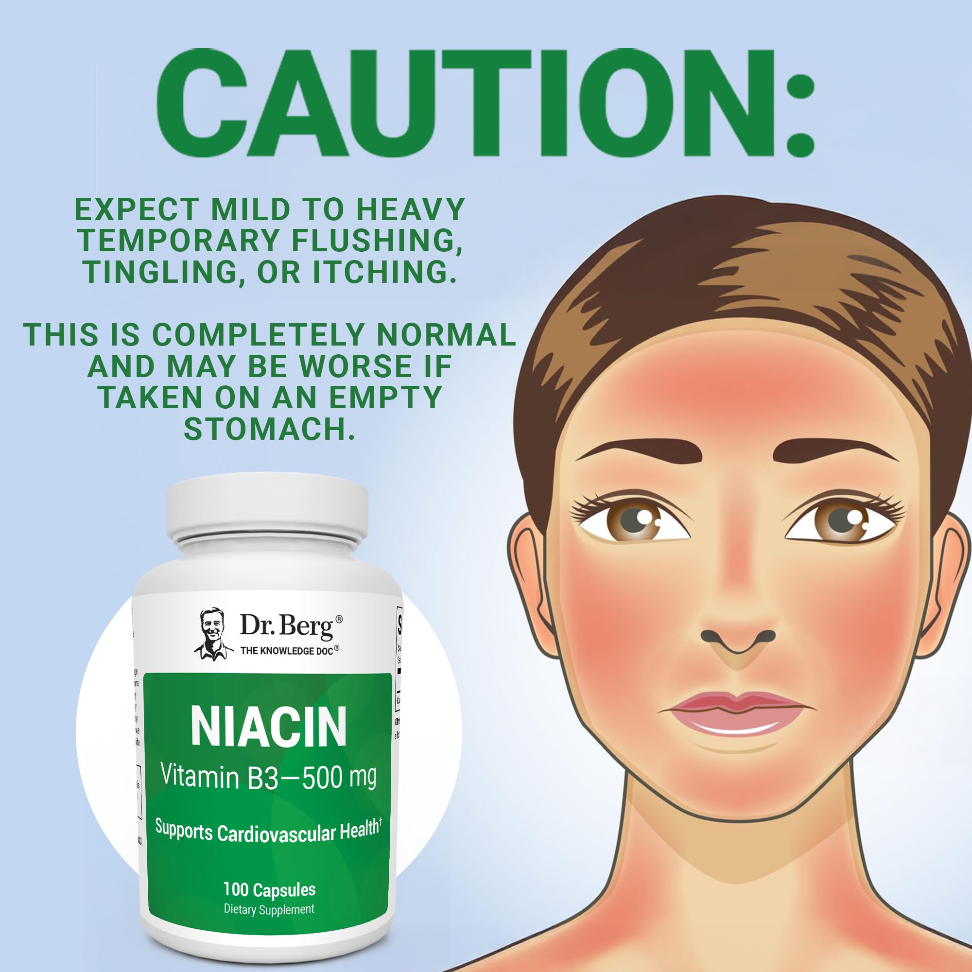 Dr. Berg Highly-Potent Niacin 500 mg – Now Only 125 mg per Capsule for Niacin Flush Tolerance Building – Gradually Increase to 500mg a Day – Vitamin B3 for Heart