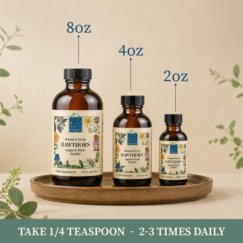 Wise Woman Herbals Hawthorn Botanical Syrup, Alcohol-Free Hawthorn Berry Solid Extract 4:1, Promotes Healthy Circulation, Antioxidant Protection, Herbal Cardiovascular Support, 4 Fl Oz