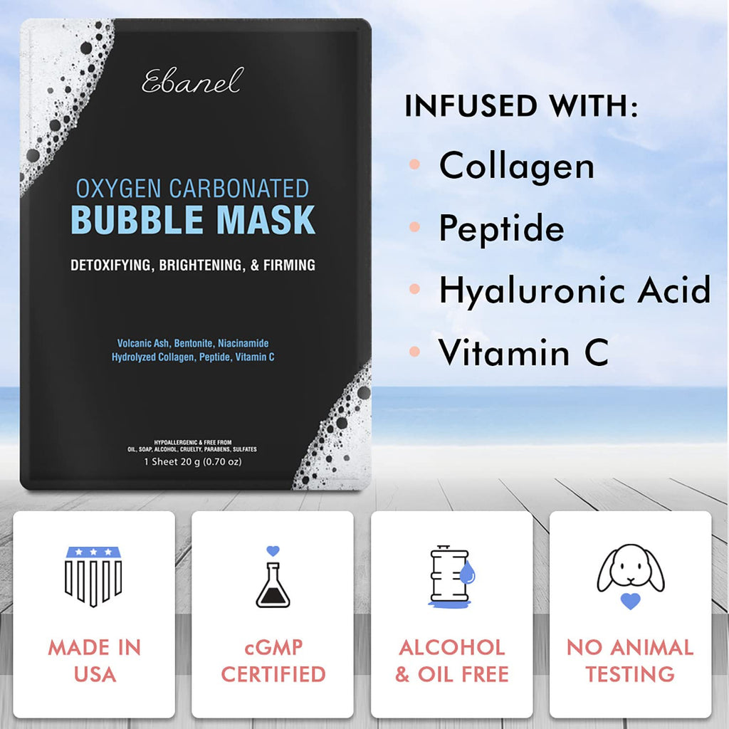 Ebanel Bundle of 15-Pack Collagen Face Mask, and 10-Pack Carbonated Bubble Clay Mask