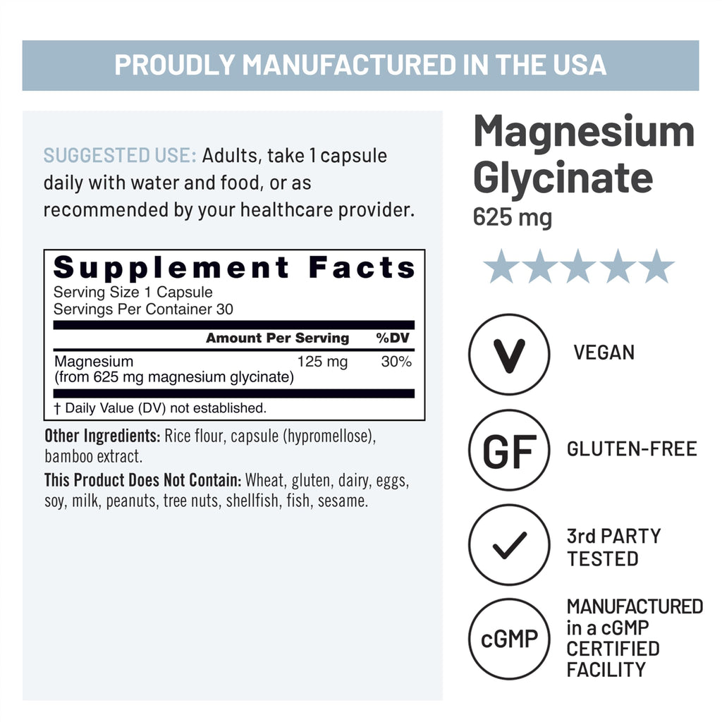 NatureWise Magnesium Glycinate 625 mg - High Absorption Chelated Magnesium Glycinate for Sleep, Relaxation, Muscle & Bones* - Gentle on Stomach, Vegan, Non-GMO - 30 Capsules[30-Day Supply] NatureWiseBuy Supplements Australia