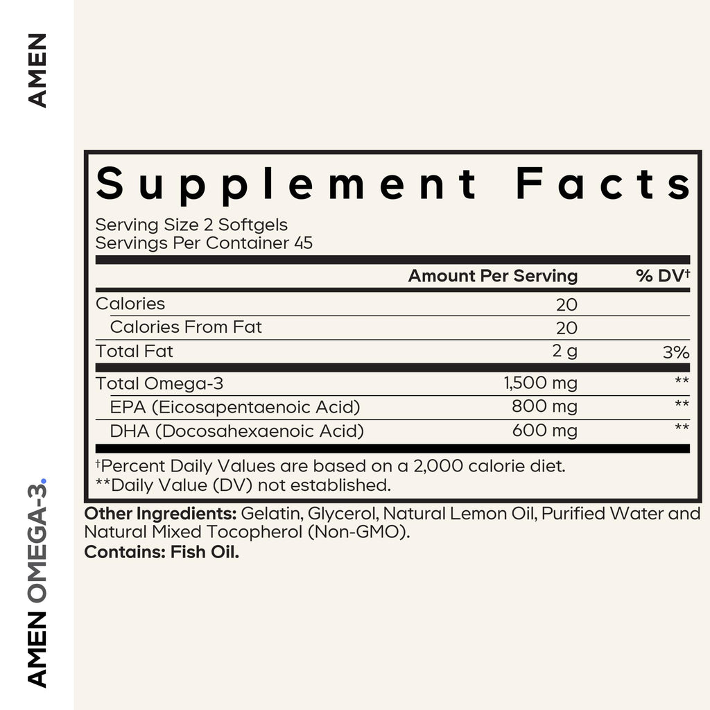 Amen Omega-3 Supplement - 1500mg High-Potency Daily Omega 3 - EPA and DHA Fatty Acids Fish Oil - 45-Day Supply - Fatty Acid Supplements - Fish Oil Pills