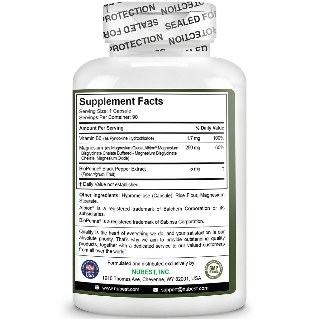 Magnesium Glycinate Chelate Complex with Albion Magnesium Bisglycinate Chelate, Vitamin B6 & BioPerine for Bone, Muscle, Natural Sleep, Nerve Function, Brain Booster | 3 Months Supply NuBest buy supplements Au
