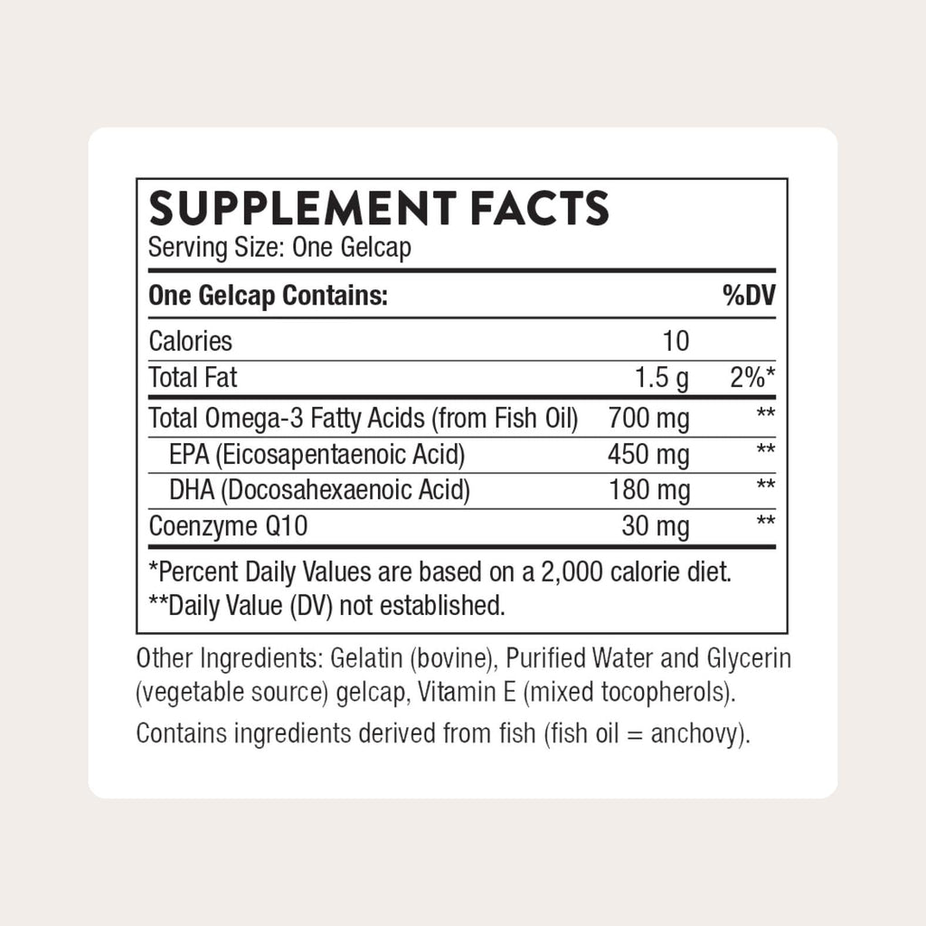 THORNE - Omega-3 with CoQ10 - Fish Oil Supplement with EPA & DHA from Sustainably Sourced Fish - Supports Brain, Skin, Joint & Heart Health* - Third-Party Certified