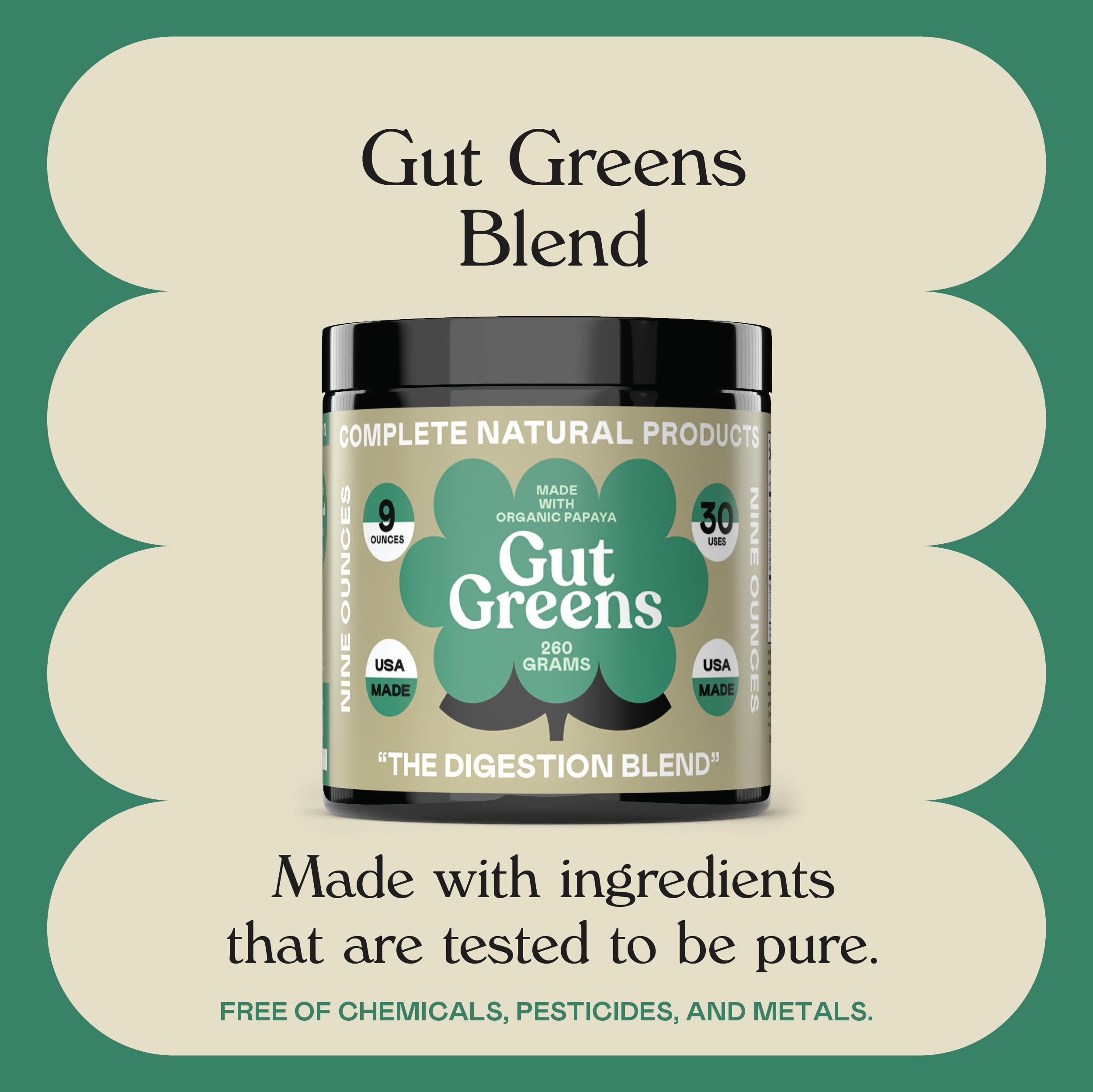 Gut Greens Superfood Powder Formula Supplement - Amazing Raw Digestive Enzyme Supplements Grass Mix, 9oz, 30 Servings