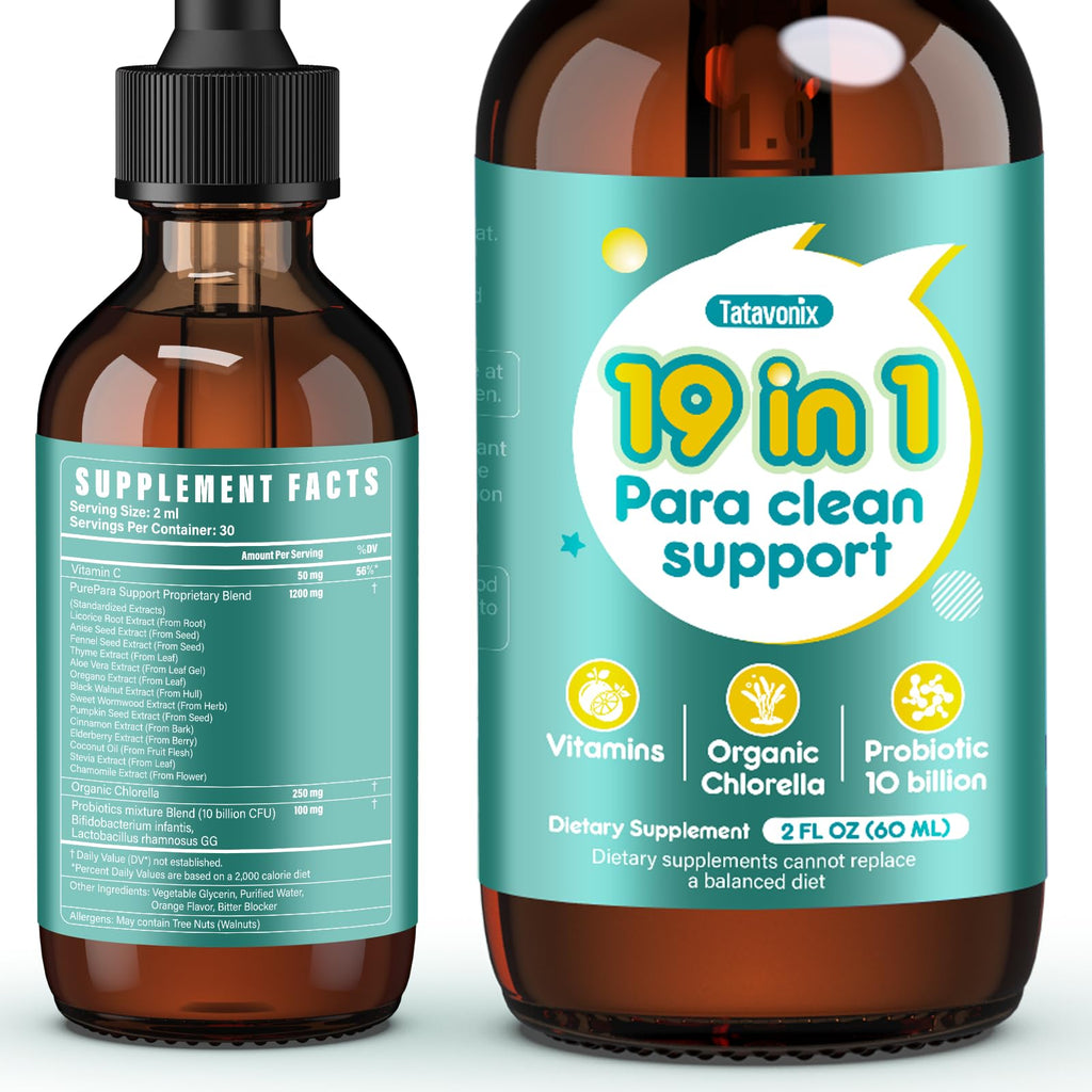 Tatavonix 19 in 1 Herbal Gut Cleanse Drops – Wormwood, Black Walnut, Chlorella 250mg, 10B Probiotics, Clove & Oregano