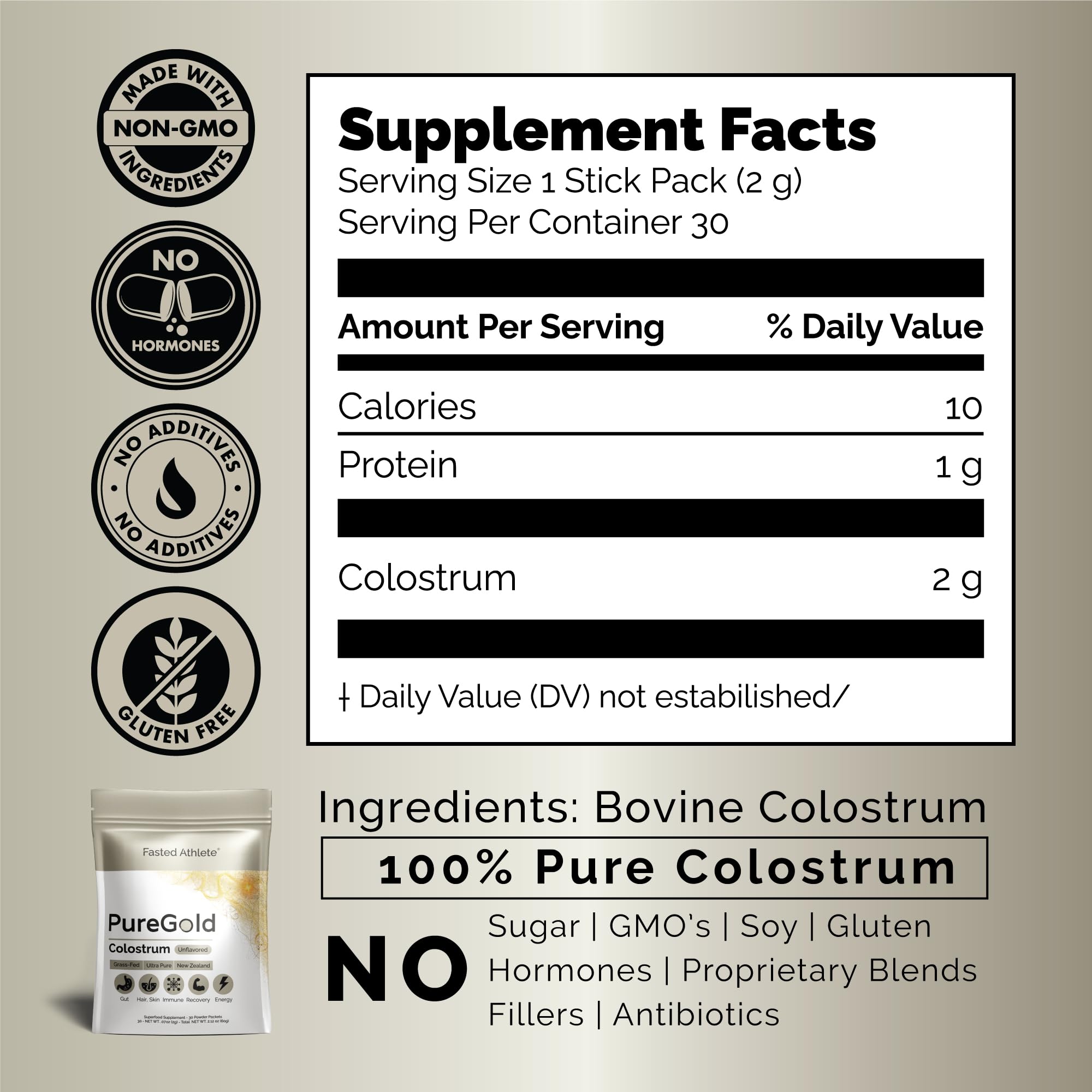 PureGold - Bovine Colostrum Powder - 100% Pure New Zealand Grass Fed, Supports Gut Health, Skin, Hair, & Immunity