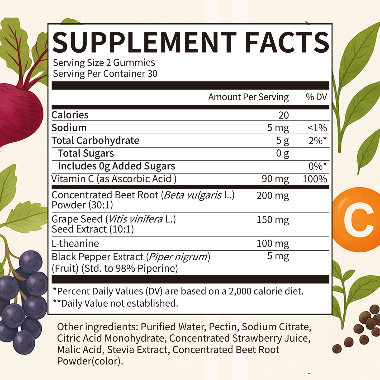 Beet Root Gummies – Blood Pressure & Cardiovascular Support, Beetroot Gummies for Heart Health & Circulation, Nitric Oxide Beets with Grape Seed & L-Theanine