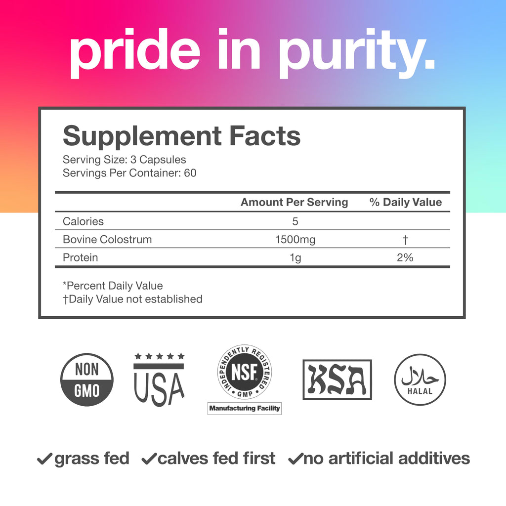 TBR Labs Pure Bovine Colostrum 180 Capsules - Antibiotic and Hormone Free - USA Sourced - All Natural - 100% First Milking