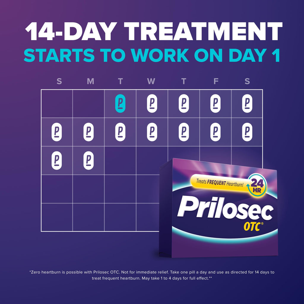 Prilosec OTC, Omeprazole Delayed Release 20mg, Acid Reducer, Treats Frequent Heartburn for 24 Hour Relief, All Day, All Night*, Heartburn Medicine, 20mg, 14 Tablets Prilosec buy supplements Au