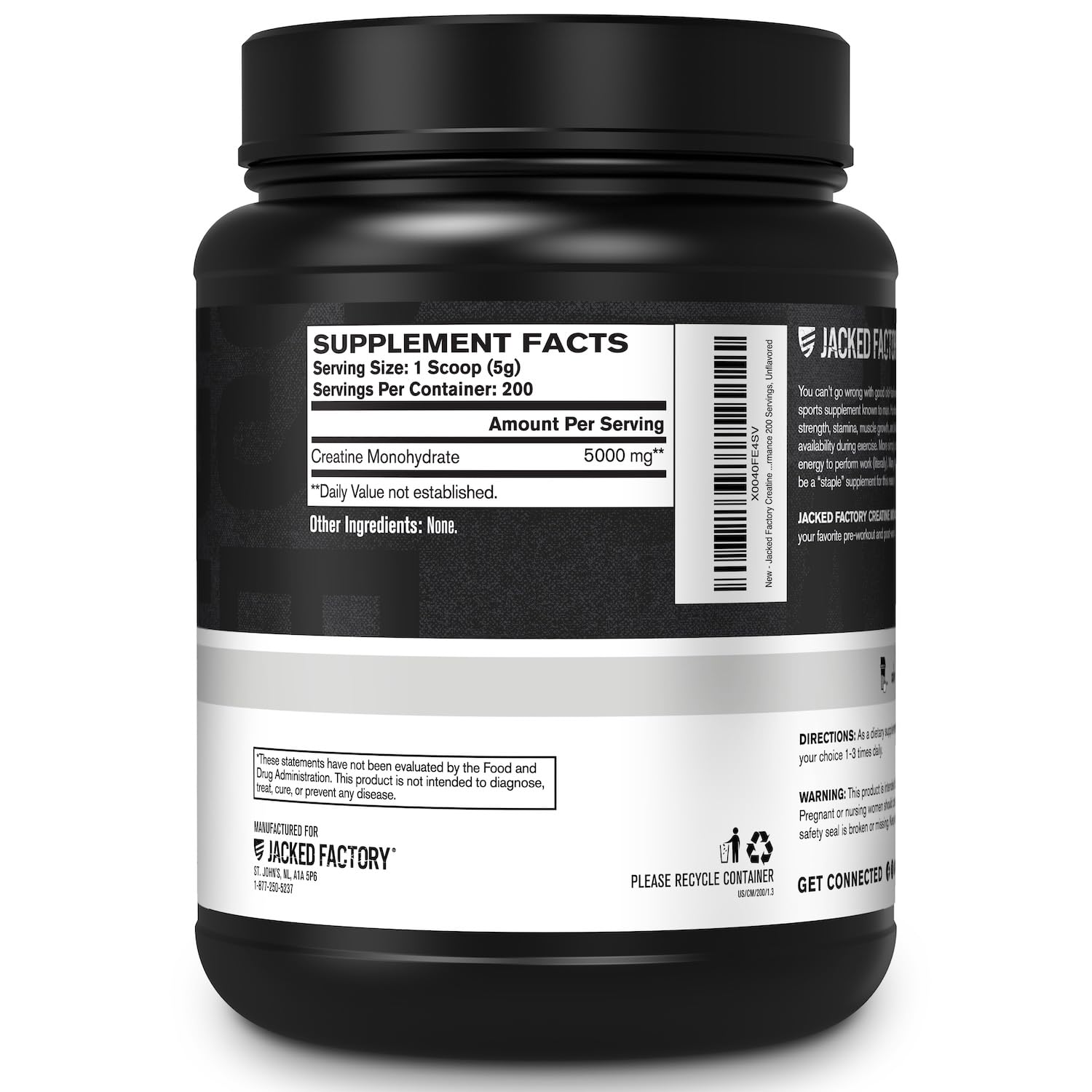 Jacked Factory Creatine Monohydrate Powder 1000g - 5g Daily Creatine Supplement for Men and Women, Vegan-Friendly,