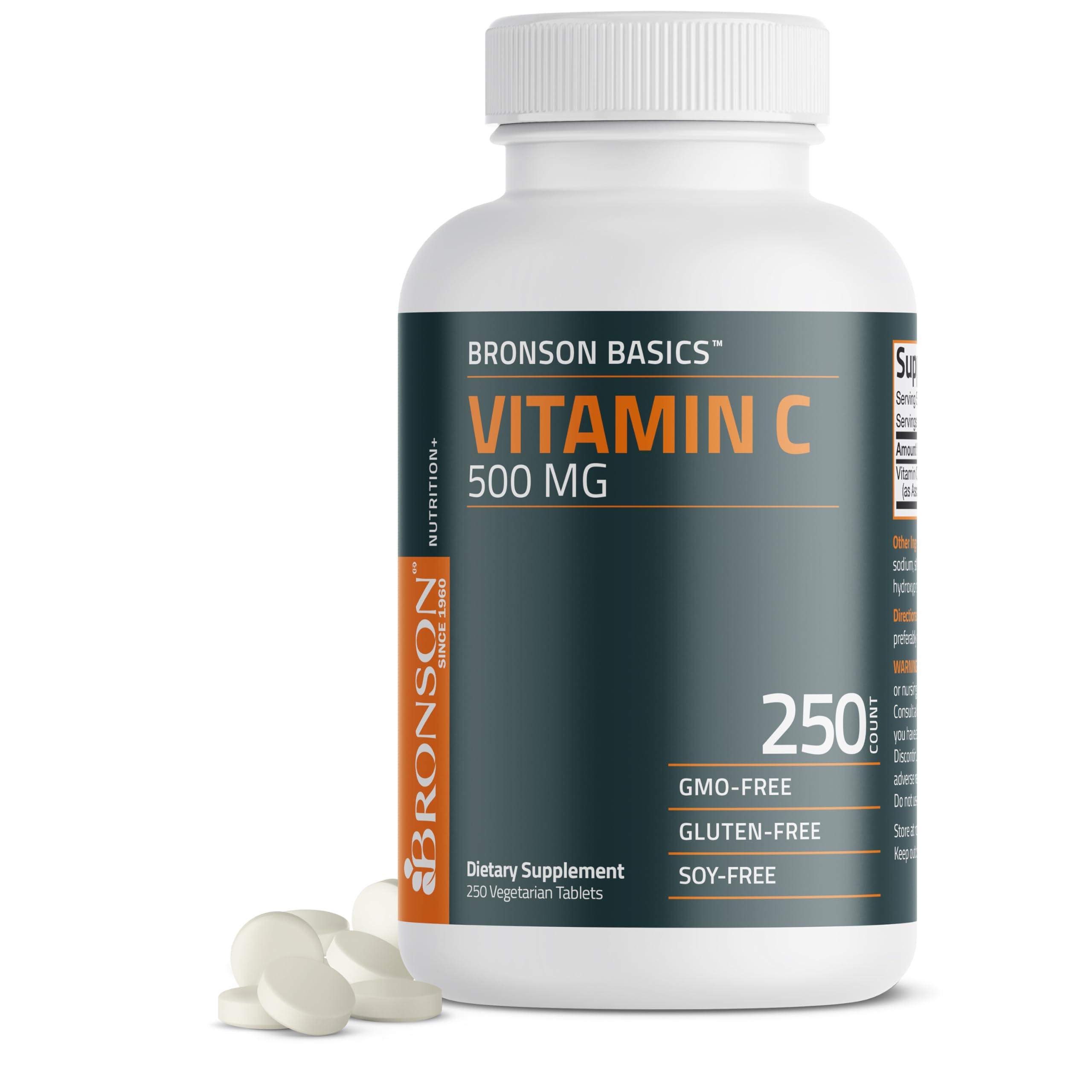 Bronson Vitamin C 500 MG Supports a Healthy Immune System & Antioxidant Protection, Non-GMO, 250 Vegetarian Tablets