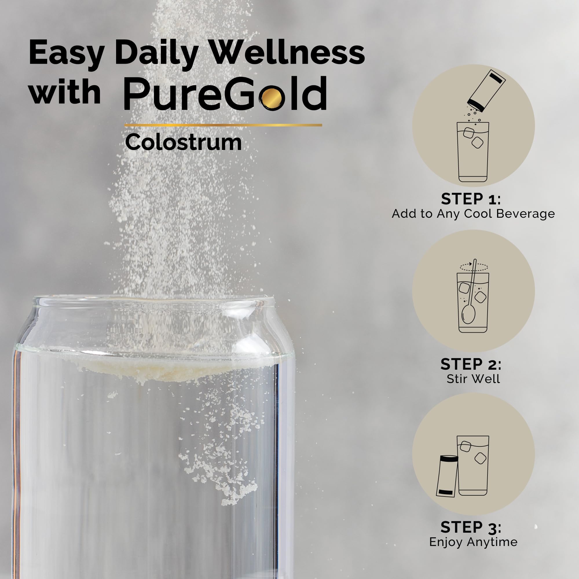 PureGold - Bovine Colostrum Powder - 100% Pure New Zealand Grass Fed, Supports Gut Health, Skin, Hair, & Immunity