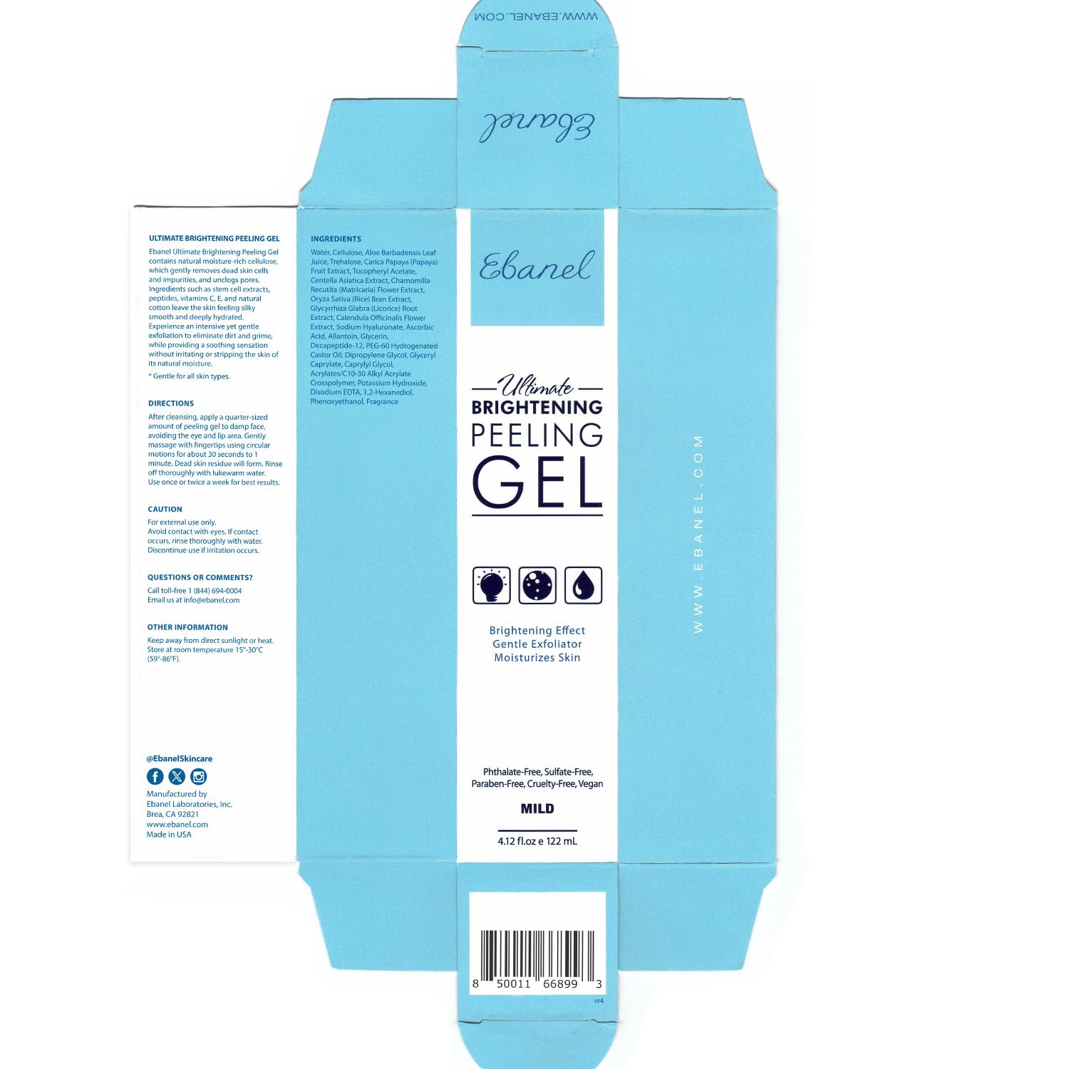 Ebanel Bundle of 2.5% Retinol Serum, Hyaluronic Acid Serum, and Exfoliating Face Scrub Peeling Gel 4.12 Oz