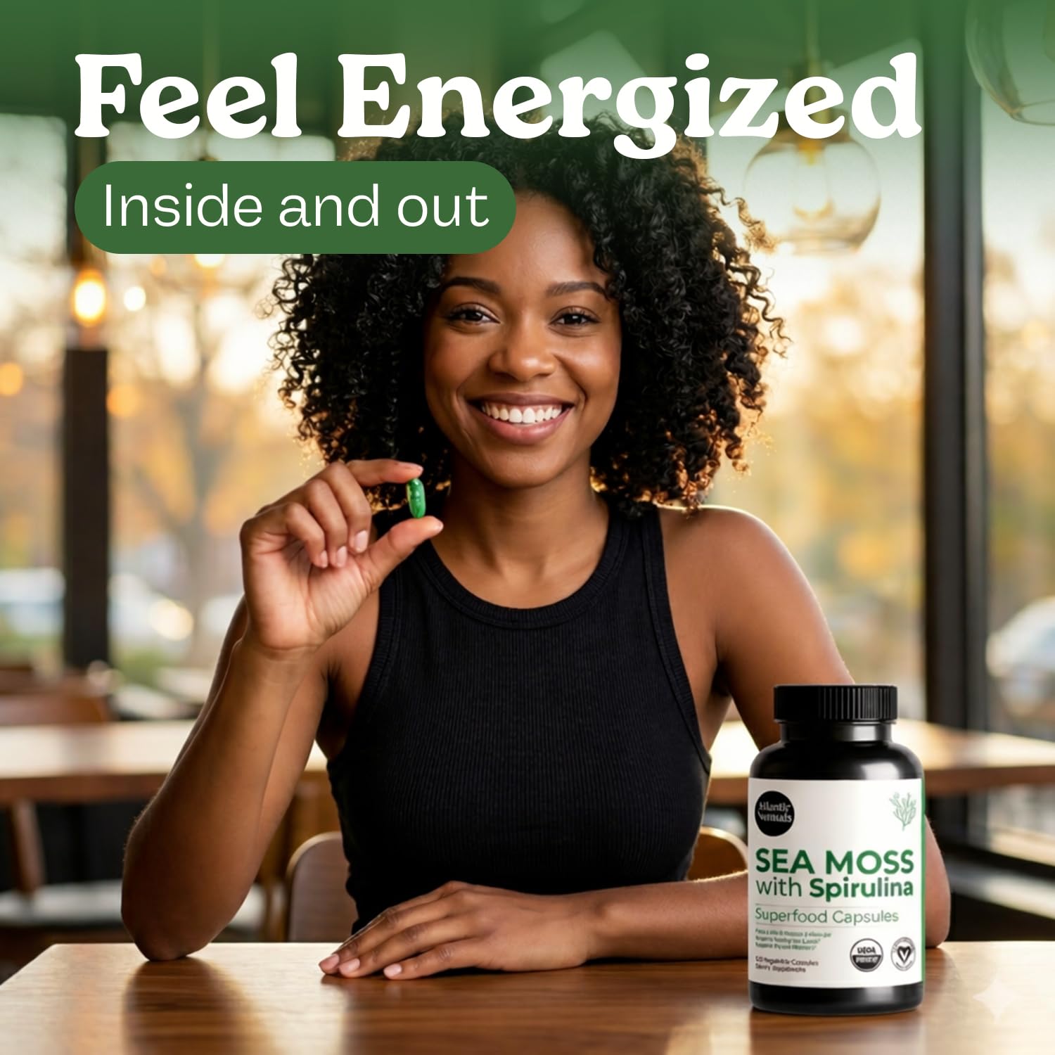 Atlantic Naturals Sea Moss with Spirulina Superfood Capsules - Multivitamin Supplement Supports Healthy Iron and Immune Health, Alternative to Seamoss Gel and Powder