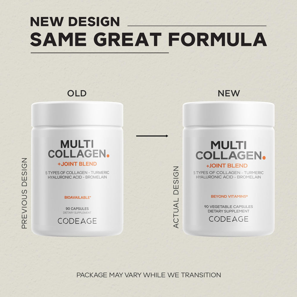 Codeage Multi Collagen Protein + Joint Blend Supplement, Hyaluronic Acid, Bromelain, Turmeric, Ginger, Boswellia, Astaxanthin - Hydrolyzed Bovine Collagen - 5 Collagen Types - Non-GMO - 90 Capsules CodeageBuy Supplements Australia