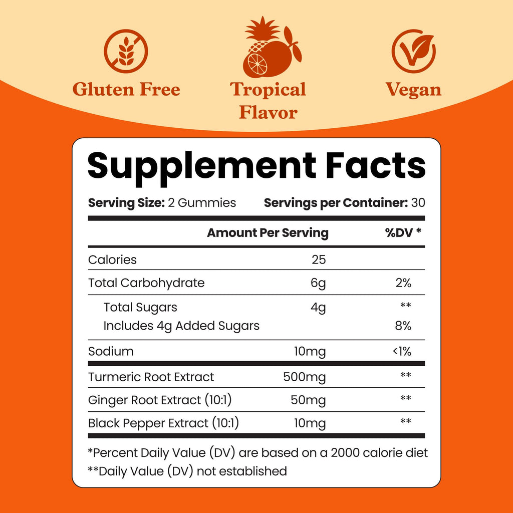 BeLive Turmeric and Ginger Gummies - 500mg - Joint and Mobility Support Supplement - Curcumin with Black Pepper for Enhanced Absorption