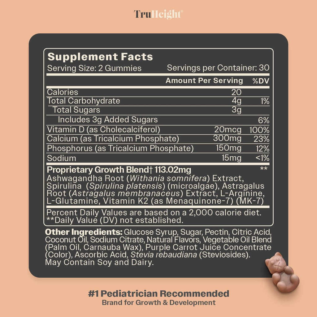 TruHeight Growth Gummies (Watermelon) Tall Nutrition for Natural Growth Supplement for Kids & Teens - Vitamin D, K, Calcium & Ashwagandha, Bone Strength Vitamins D3 K2, Picky Eater, Taller Ages 5+ ProHeightBuy Supplements Australia