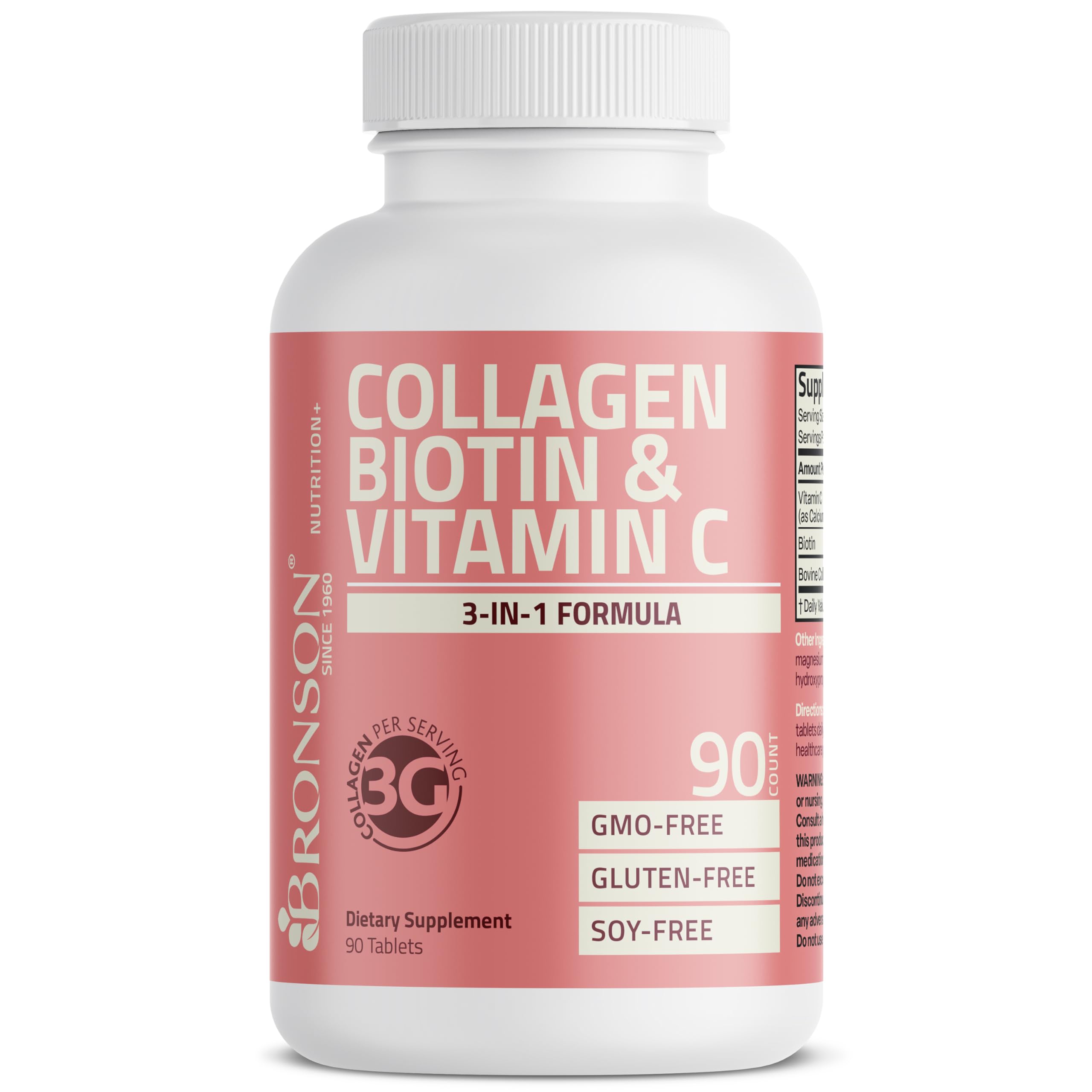 Bronson Collagen Peptides 3000mg (per Serving) with Biotin & Vitamin C - for Hair, Skin & Nails Support, Non-GMO, 90 Tablets