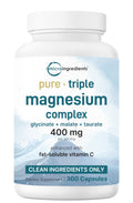 Supplement bottle labeled 'pure triple magnesium complex' on a white background