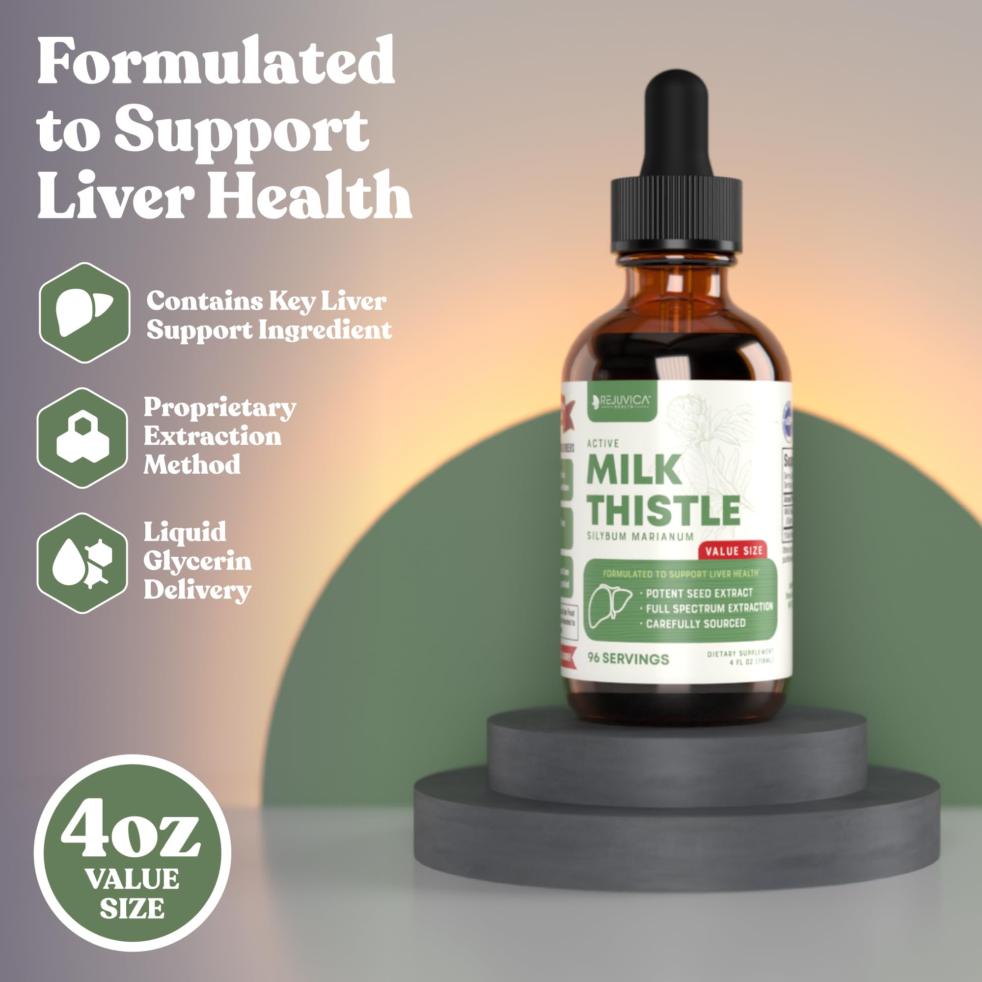 Rejuvica Health Active Milk Thistle 4oz XL Super Size - Advanced Milk Thistle Seed Liquid Extract Drops - May Support the Liver