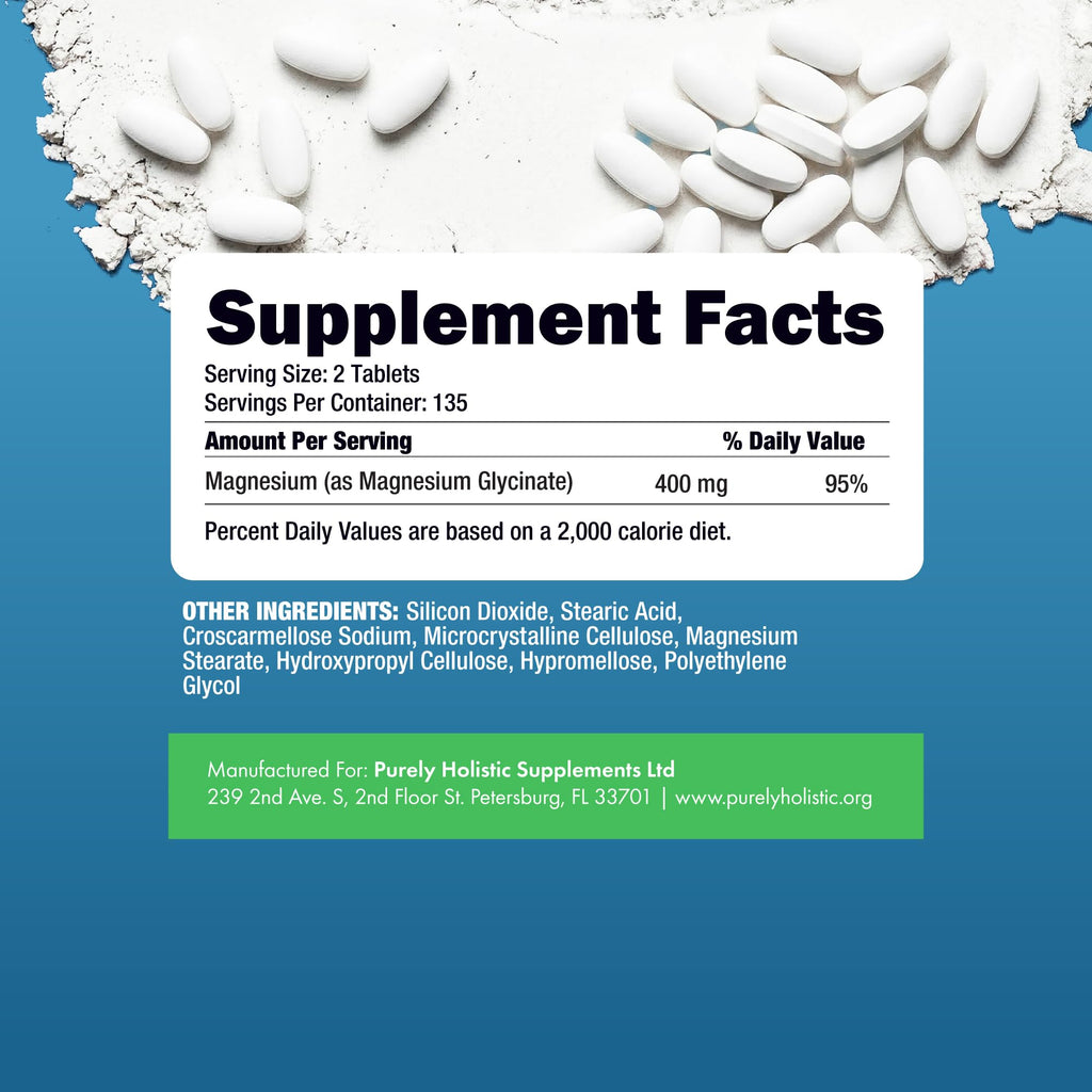 Magnesium Glycinate 400mg | 4+ Month Supply | Sleep, Relaxation & Muscle Support | High Absorption Chelated Magnesium Supplement for Women & Men | Gentle on Digestion | Vegan | 270 Tablets Purely Holistic buy supplements Au