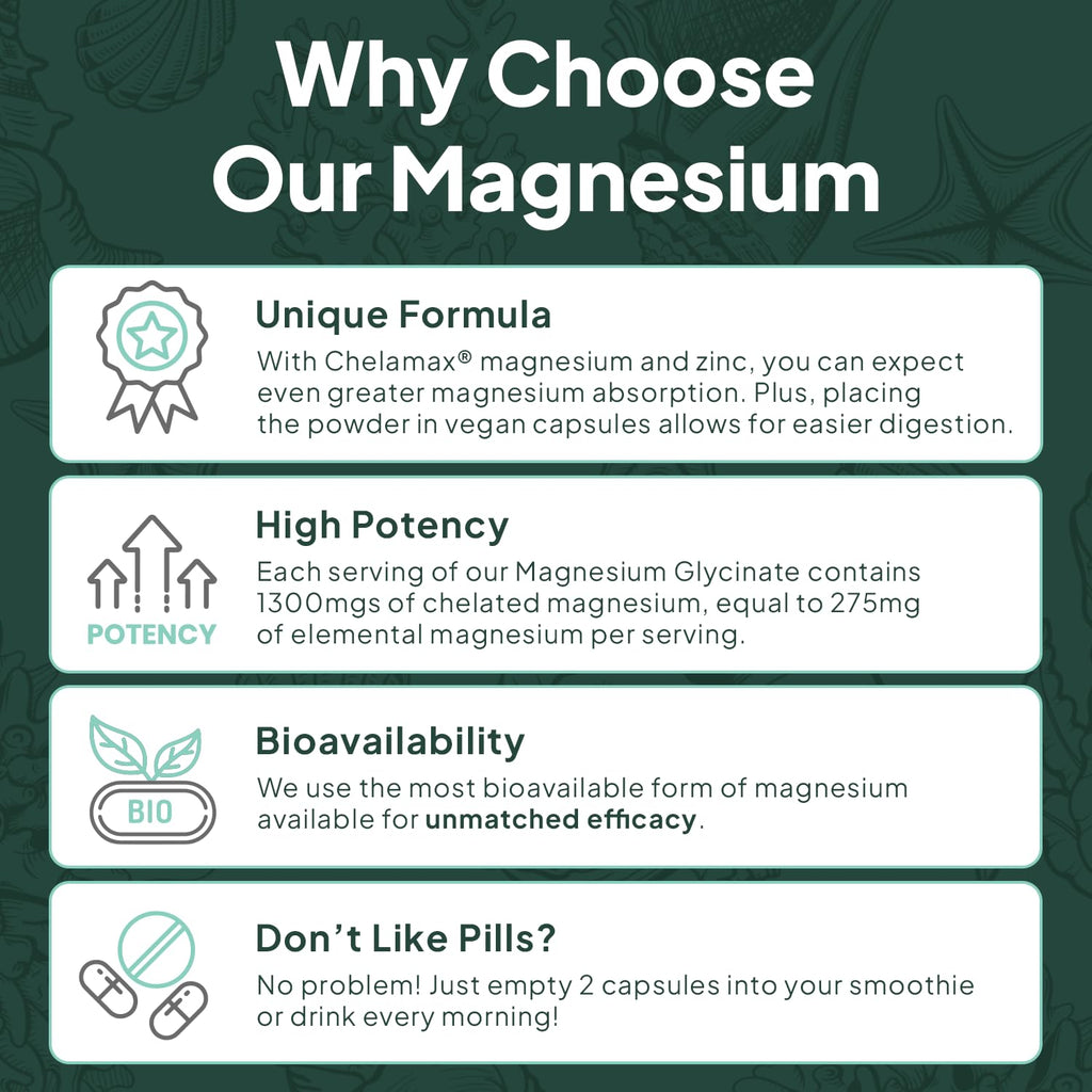 Organics Ocean Pure Magnesium Glycinate with Zinc - Maximum Strength Chelated Magnesium Supplement for Women and Men for Muscle Cramps and Sleep Support - 90 Capsule Organics Ocean buy supplements Au