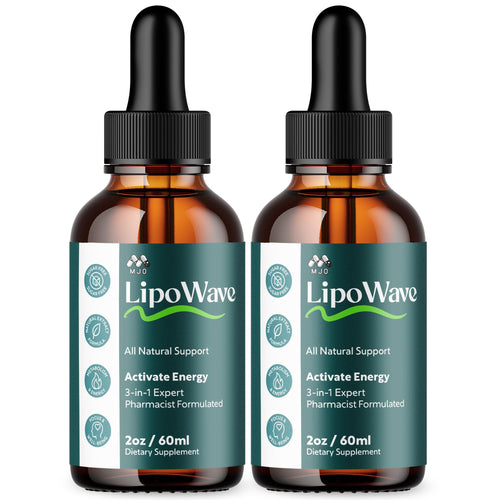 Two bottles of LipoWave dietary supplements on a white background