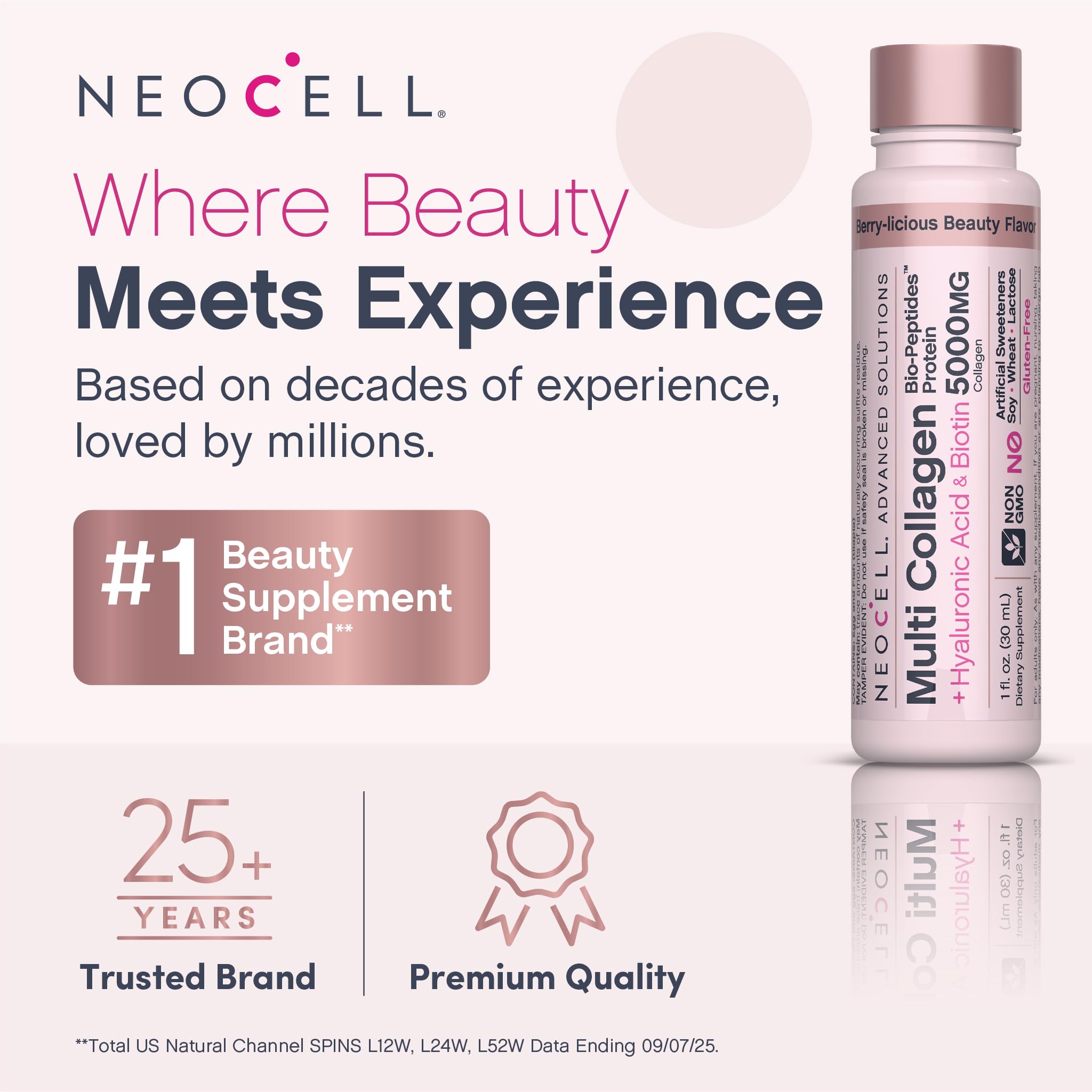 NeoCell Multi Collagen Peptides Liquid | 6 Vials | with Hyaluronic Acid and Biotin | Advanced Formula | Complex Beauty Supplement | Hair, Skin, and Nails