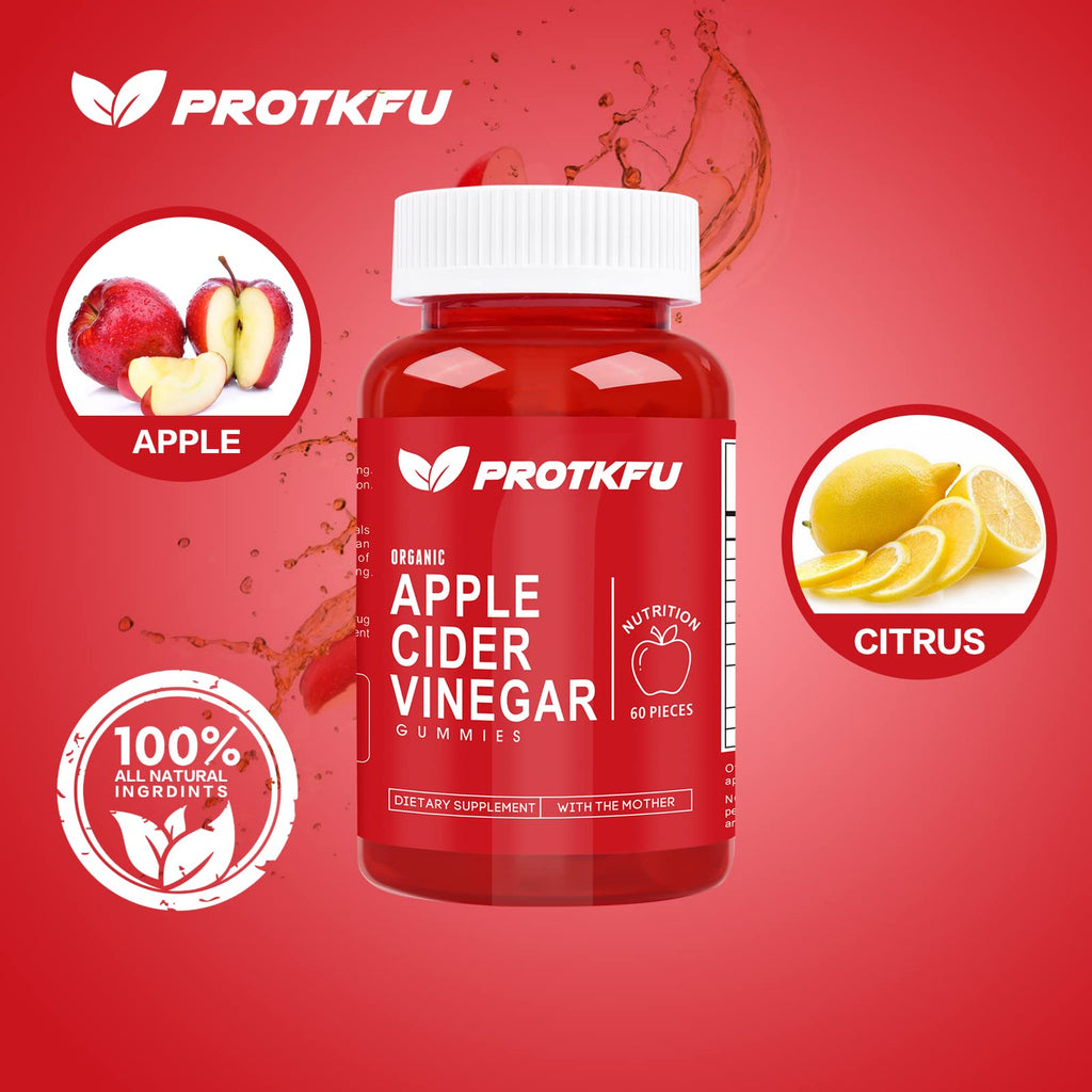 ProTKFU Apple Cider Vinegar Gummies, 120 Count Max Strength 1000mg ACV Gummies with Vitamin B12 & B6, for Metabolism, Digestion, Detox, Gut & Immune Health