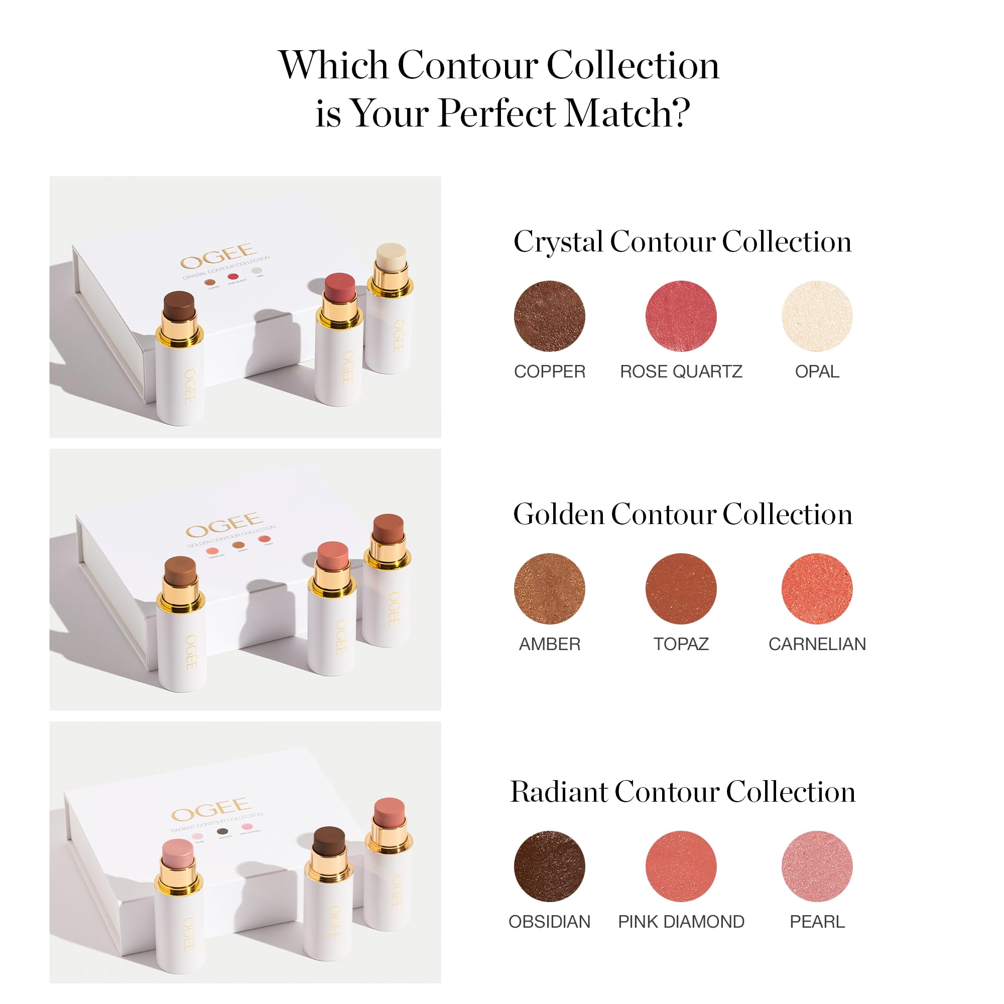 Ogee Face Stick Trio - Golden Contour Stick Makeup Collection - Certified Organic Bronzer, Blush Stick, and Highlighter Stick for a Flawless Look