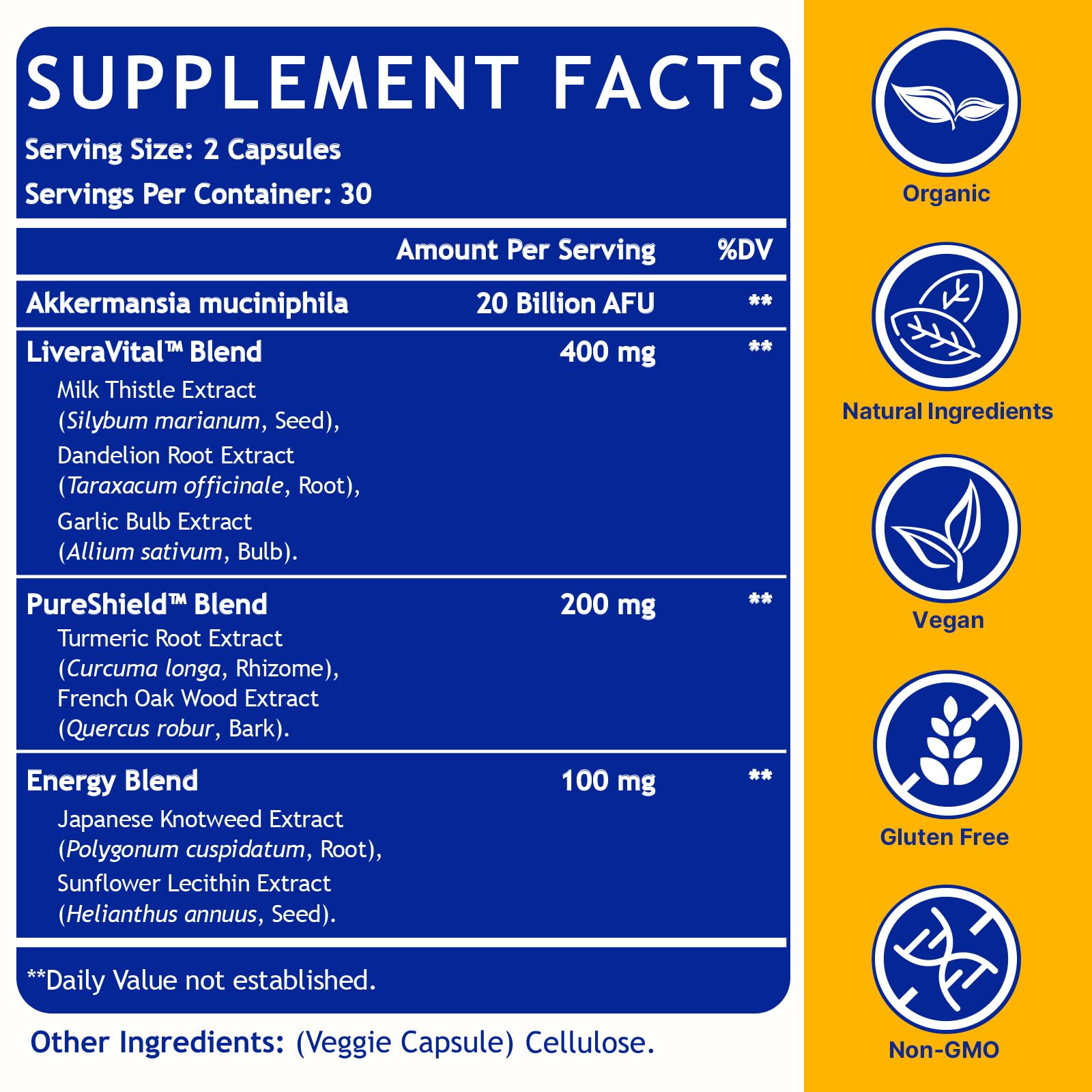 Liver Detoxify Repair & Cleanse, 20 Billion Afu Akkermansia Probiotic with Milk Thistle, Dandelion & Turmeric, 8-in-1 Herbal Formula for Liver Support & Renew,
