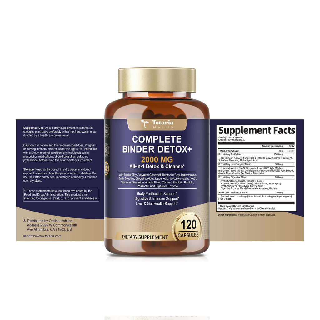 Totaria 2000MG All-in-1 Detox Binder, Activated Charcoal, Zeolite, Bentonite Clay, Alpha Lipoic Acid, 7-Layer Detox & Cleanse Supplement