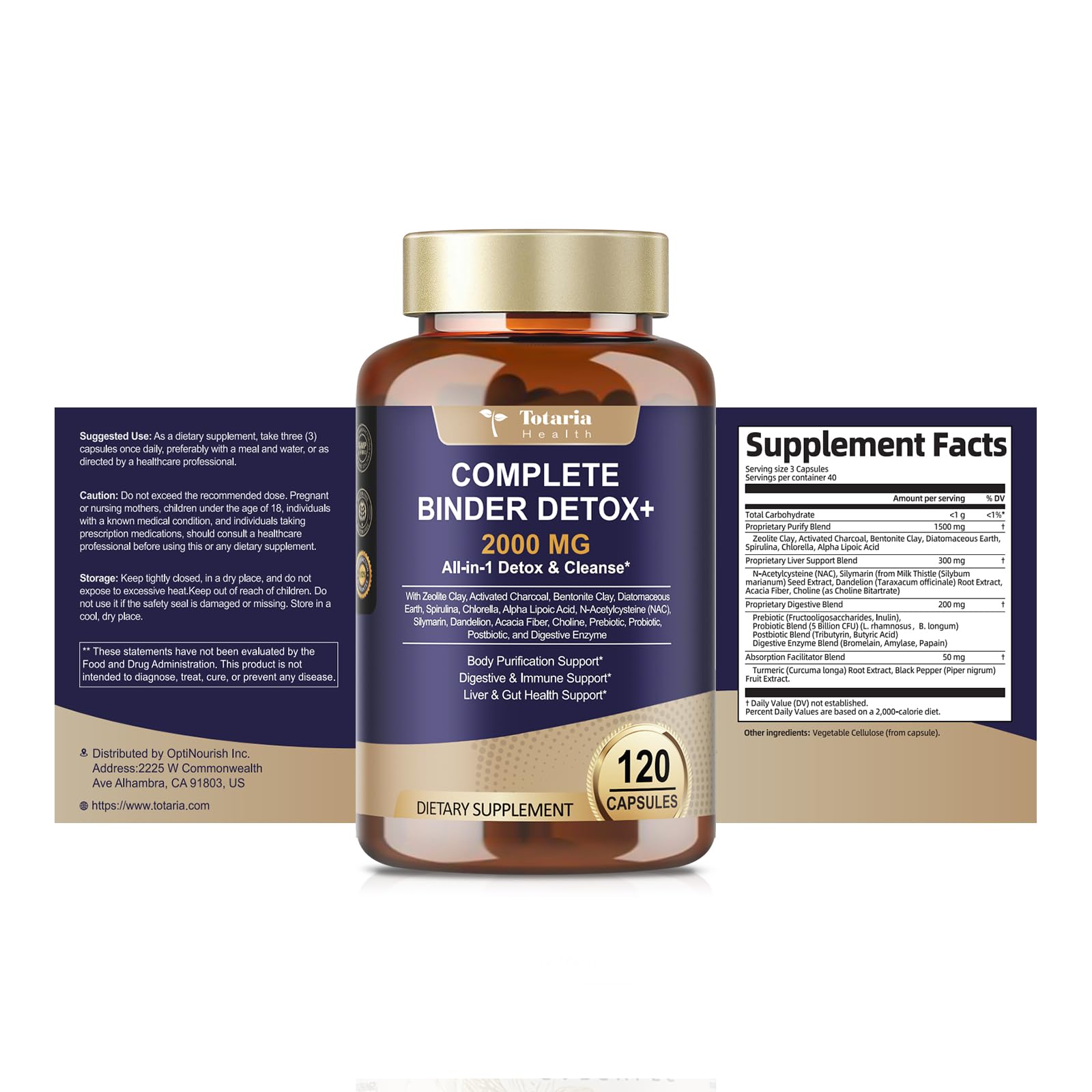 Totaria 2000MG All-in-1 Detox Binder, Activated Charcoal, Zeolite, Bentonite Clay, Alpha Lipoic Acid, 7-Layer Detox & Cleanse Supplement