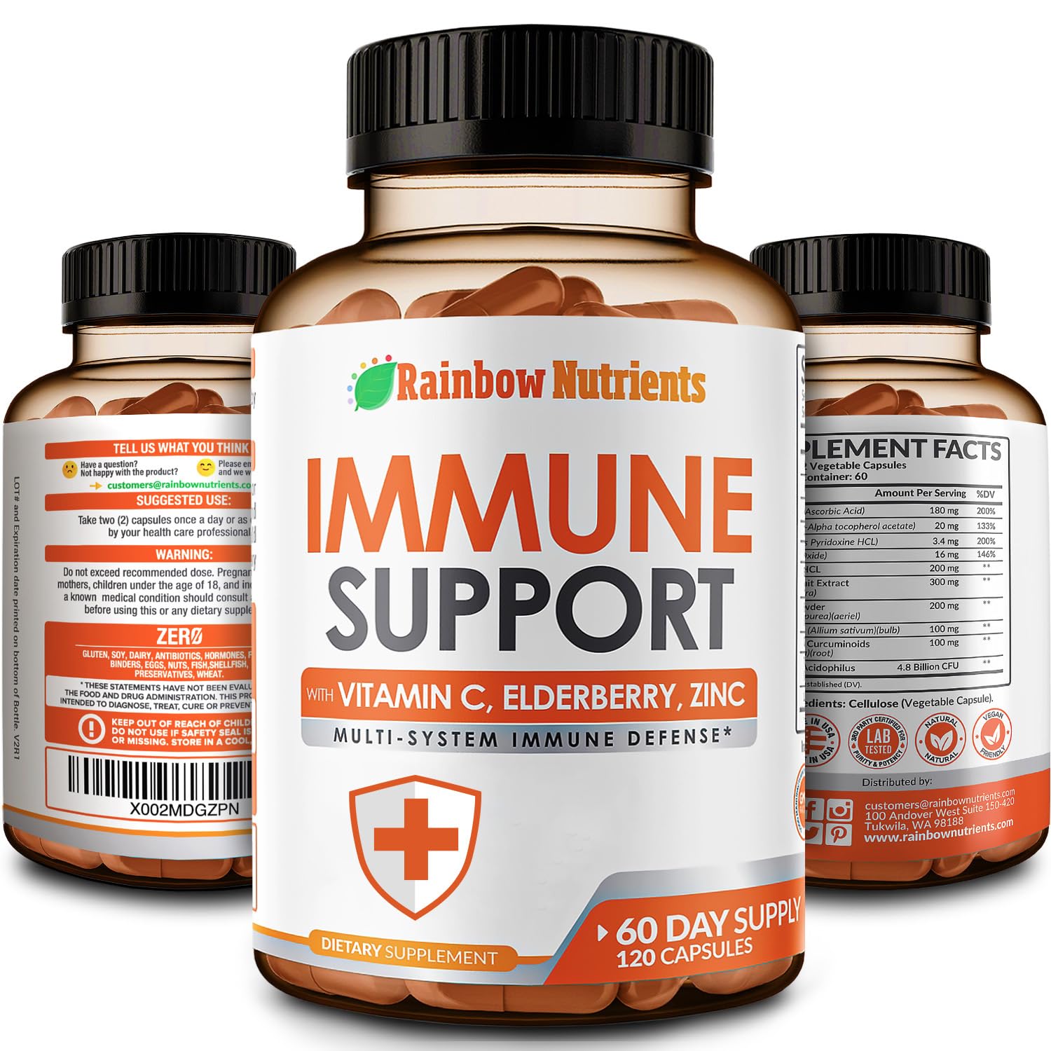 10 in 1 Immune Support Supplement (No Fillers) | Vitamin C, Zinc, Elderberry, Echinacea, Turmeric, Probiotics |Immunity Booster for Multi-System Immune Defense,