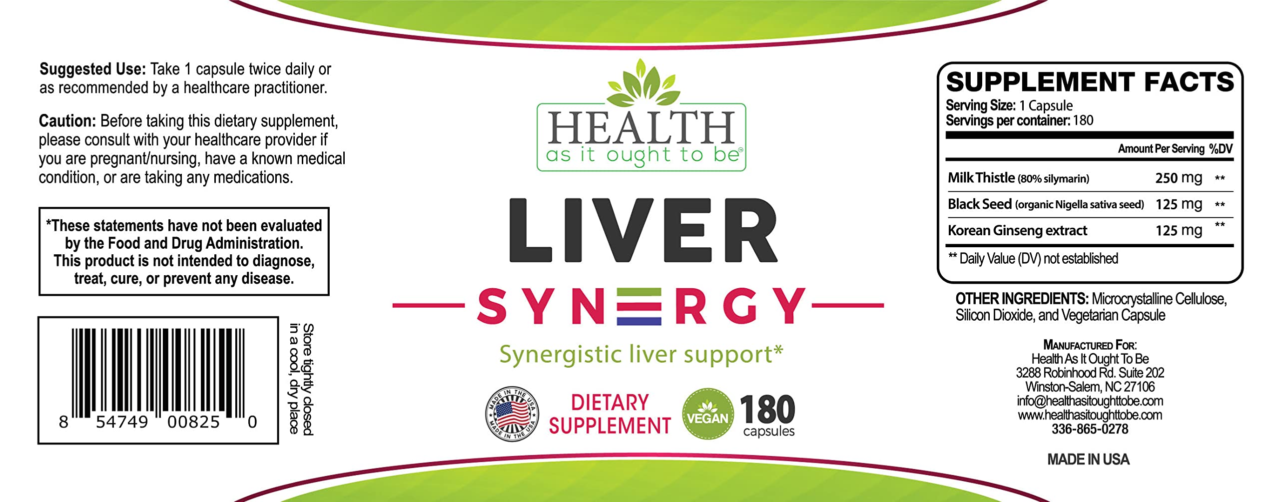 Health As It Ought To Be Liver Syn3rgy Supplement | Physician Formulated Capsules with Milk Thistle, Black Seed, Korean Ginseng | 180 Capsules