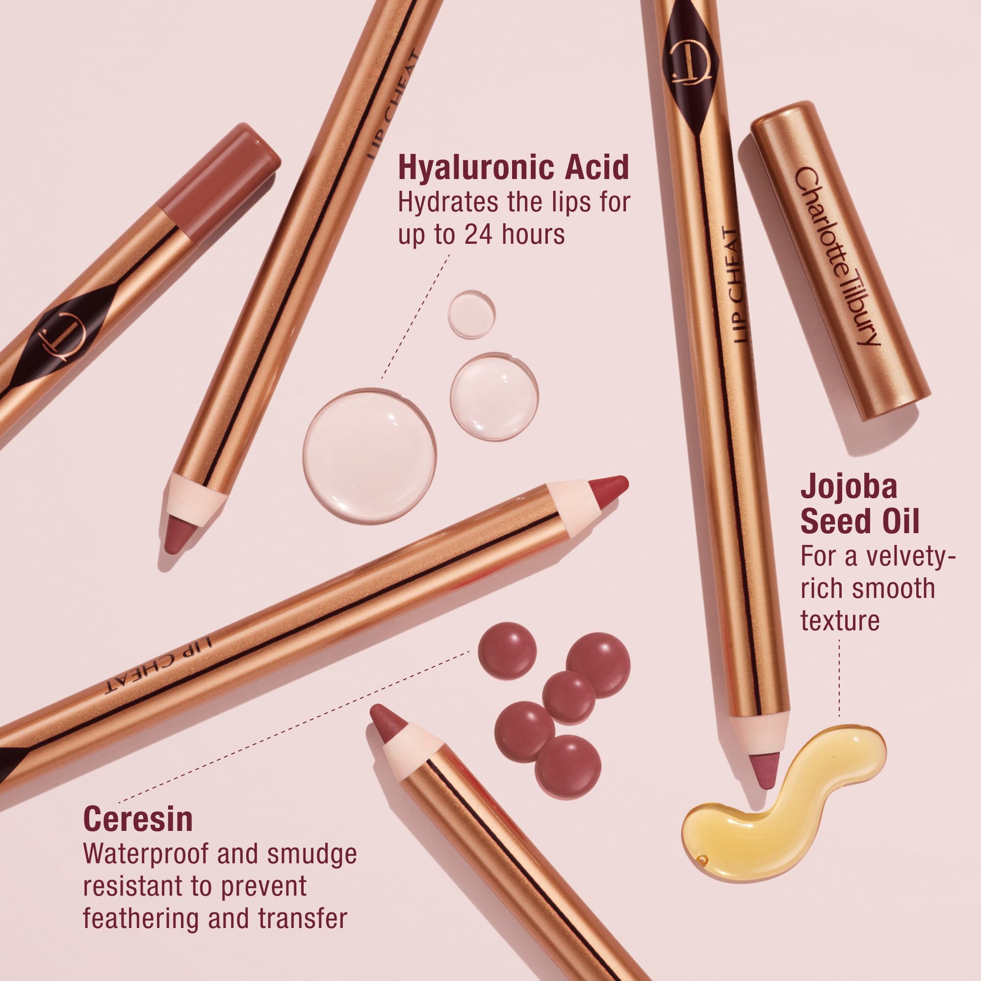 Charlotte Tilbury Lip Cheat Lip Liner Pencil - Creamy Fuller-Looking Lip Pencil with Jojoba Oil & Hyaluronic Acid - Waterproof, Smudge-Proof & Transfer-Proof - 6H Wear - Pillow Talk Medium