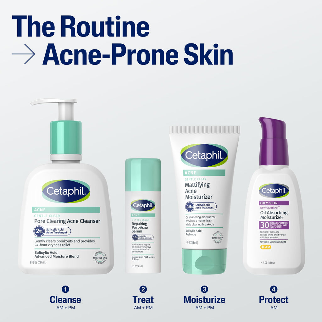 CETAPHIL Gentle Clear Repairing Post-Acne Serum, Retinol Alternative, Oil Free Serum for Sensitive Skin, 1 Fl Oz, Bakuchiol, Improves Skin Tone & Post-acne Marks,