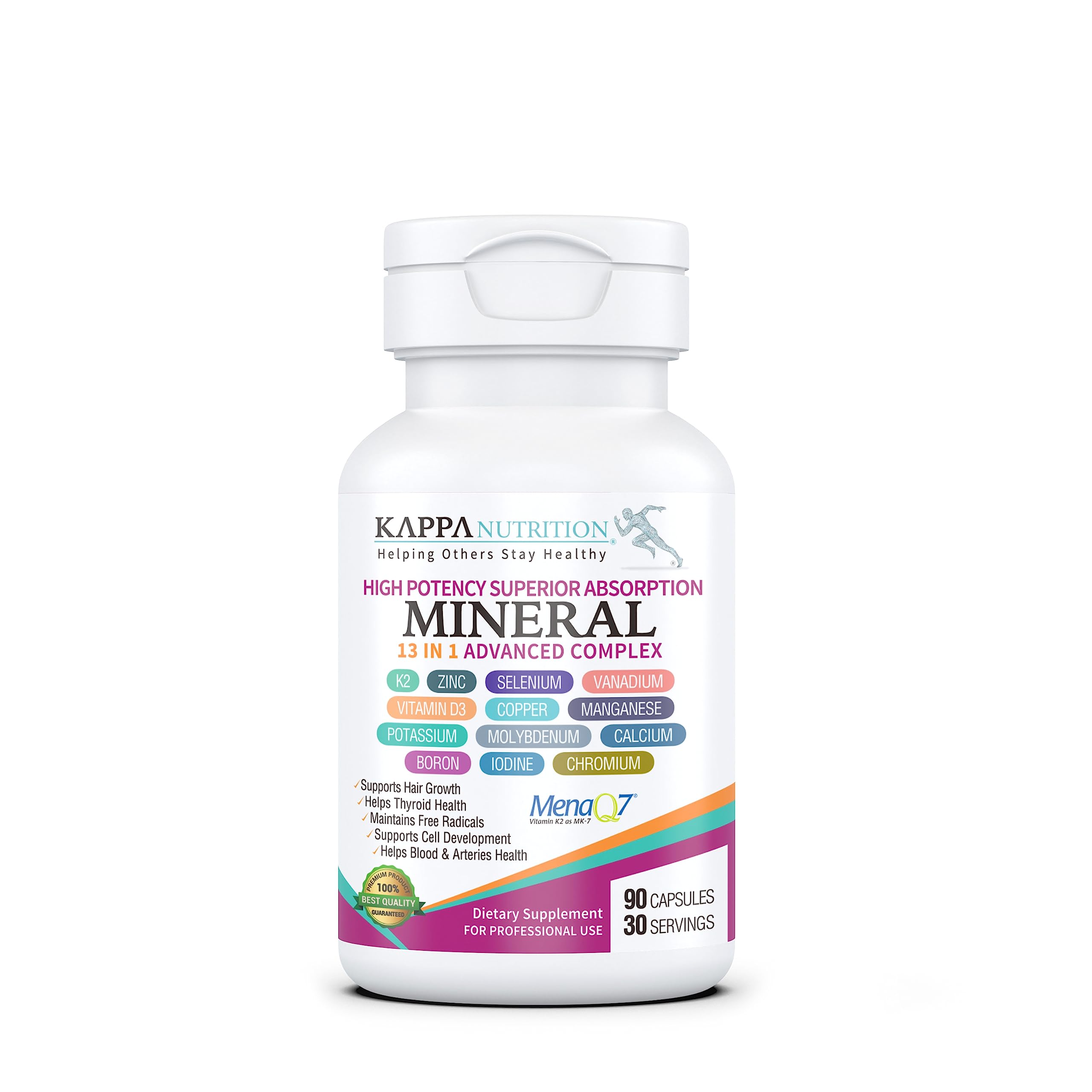 KAPPA NUTRITION (90 Capsules,Vitamin K2, Vitamin D3, Zinc, Selenium, Vanadium, Copper, Manganese, Potassium, Molybdenum, Calcium, Chromium, Iodine, Boron, Mineral 13 in 1 Advanced Complex, from KAPPA NUTRITIONBuy Supplements Australia