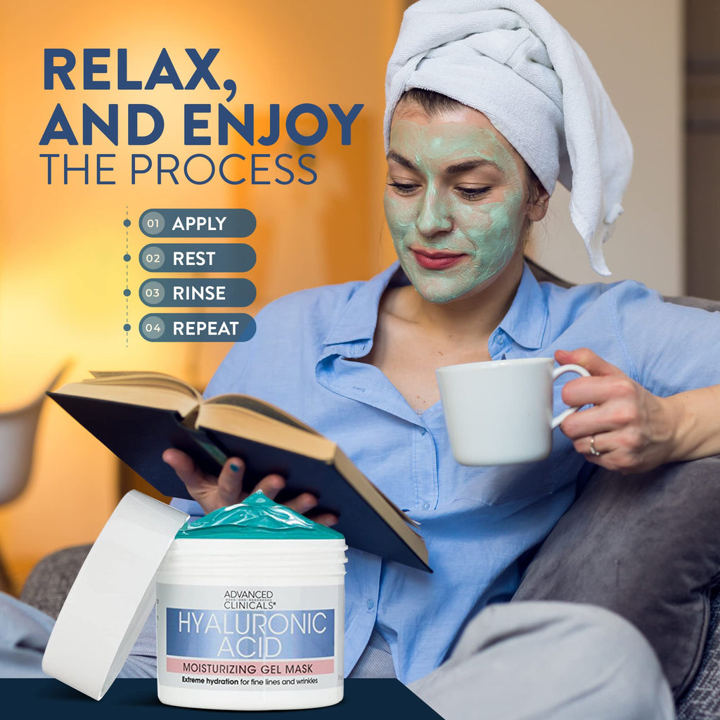 Advanced Clinicals Hyaluronic Acid Gel Facial Mask Skin Care Treatment, Brightening, Hydrating Anti Aging Face Mask & Moisturizer Helps Transform Dry Skin W/Collagen