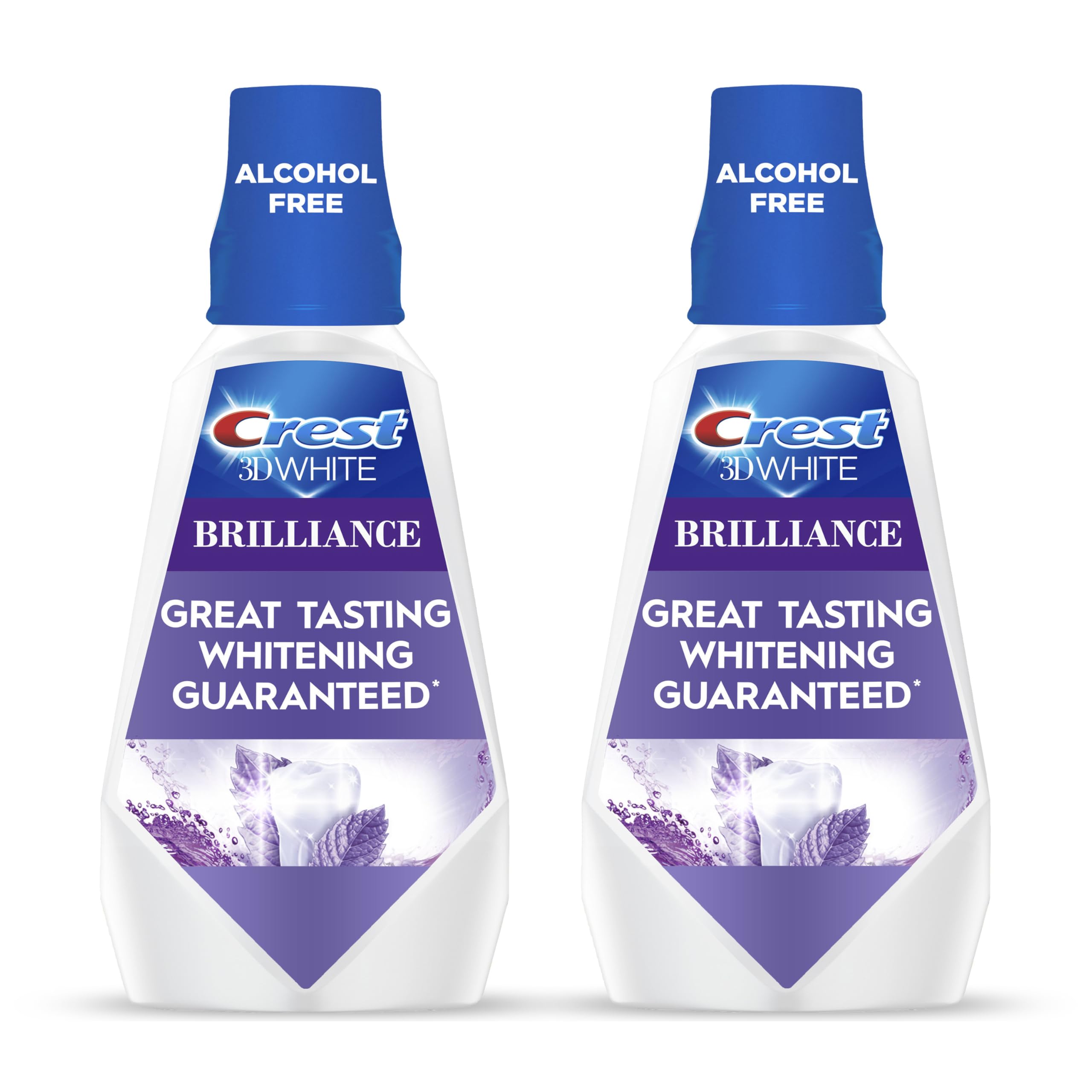 Crest 3D White Mouthwash, Teeth Whitening for Adults, 1L, 2 Pack, Alcohol Free Mouth Rinse, Breath Freshener, Antibacterial, Antiseptic,