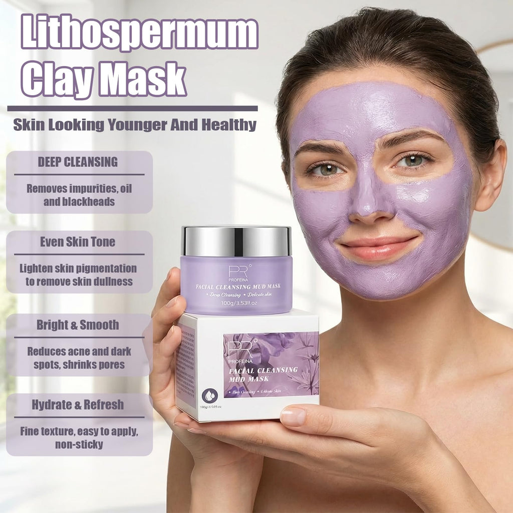 PROFEINA Clay Mask for Face, Non-Drying Facial Cleansing Mud Mask for Oily and Sensitive Skin, Deep Pore Cleansing Face Mask, Smooth Easy-Rinse Texture, Weekly Spa Skincare Routine, 4.23 Oz for Pores
