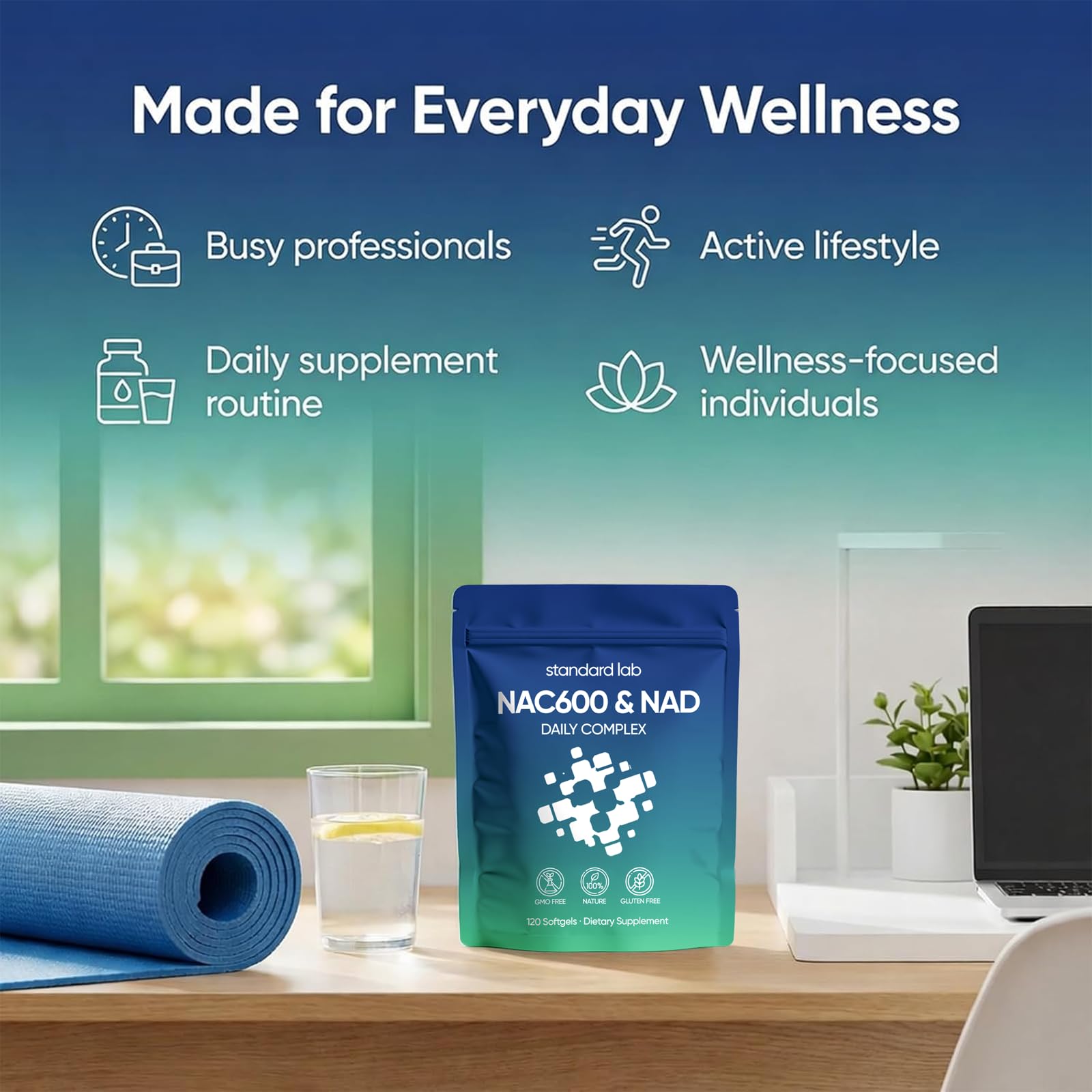 AMOQUCT Standard Lab NAC 600mg & NAD+ Daily Complex Capsules, NAC Supplement with NAD for Antioxidant, Cellular Energy and Immune Support, Daily Wellness Formula
