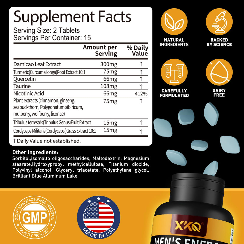 XKQ Men’s Vitality Support Supplement – Daily Energy & Performance Formula for Adult Men | Supports Circulation, Stamina & Confidence | Herbal & Amino Blend | 30 Tablets | 3rd Party Tested XKQBuy Supplements Australia