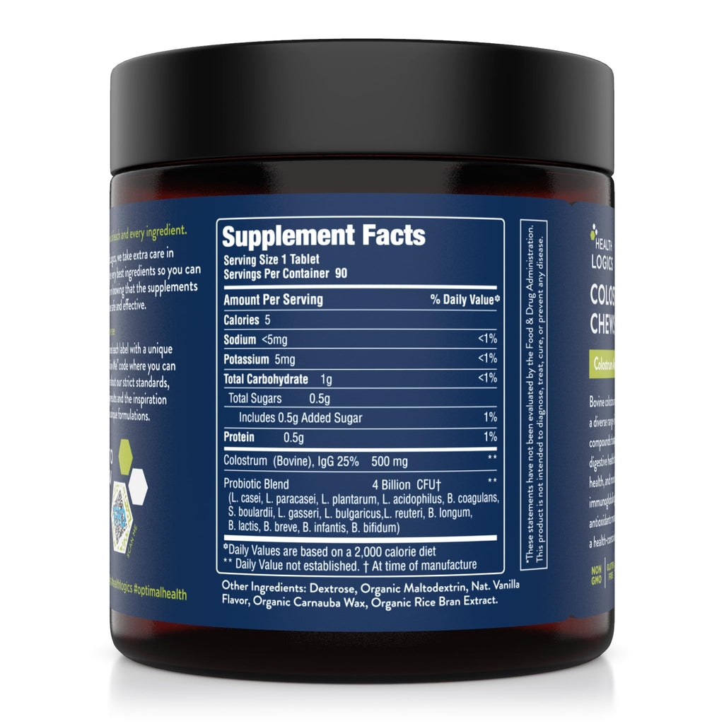 Health Logics Colostrum Chews-Colostrum Supplement 25% IgG for Gut Health, Immune Support, Hair Growth, Vanilla Flavor, 90 Servings