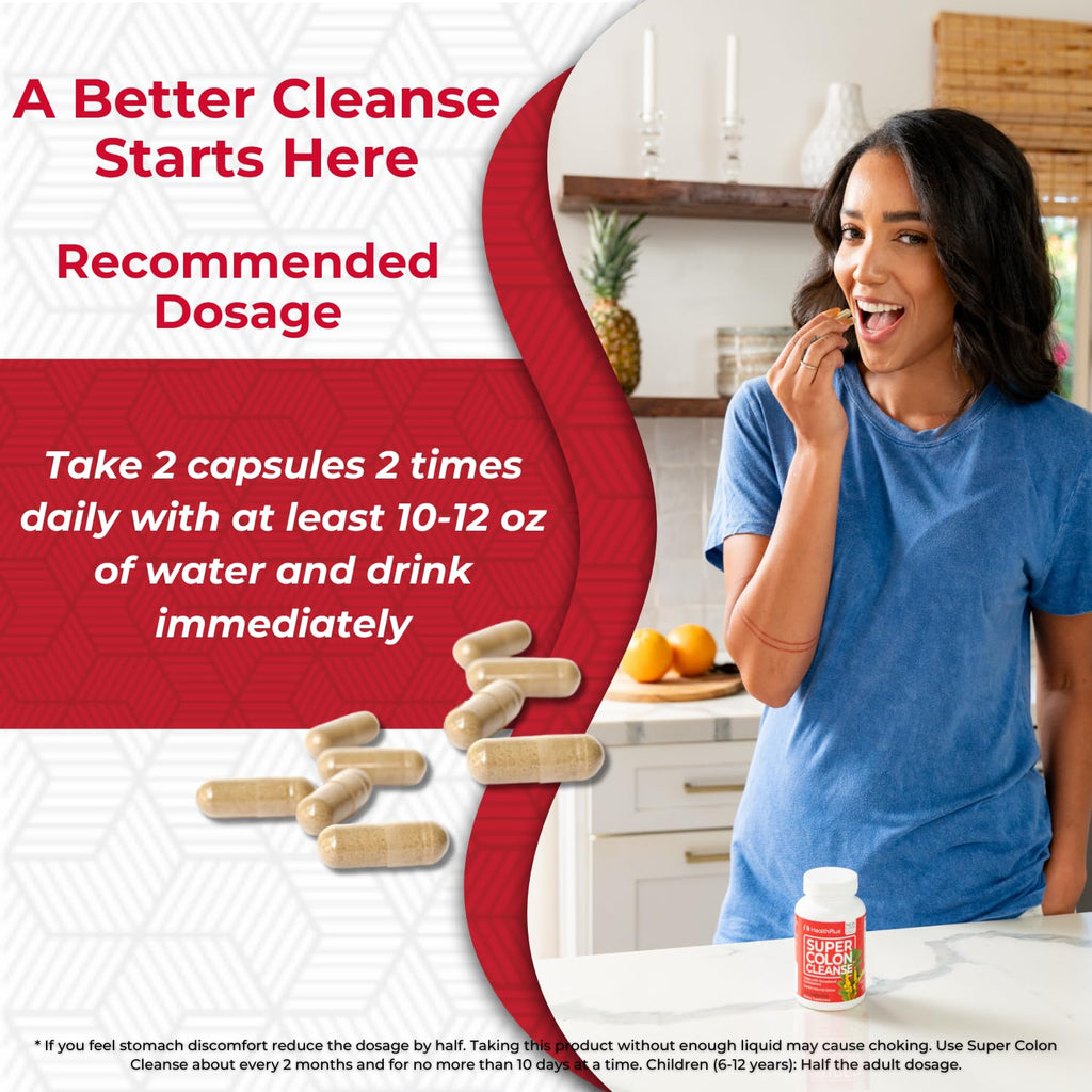 Health Plus Super Colon Cleanse 15 Day Supply of Gentle Gut Cleanse Detox, Psyllium Husk, Probiotics for Constipation