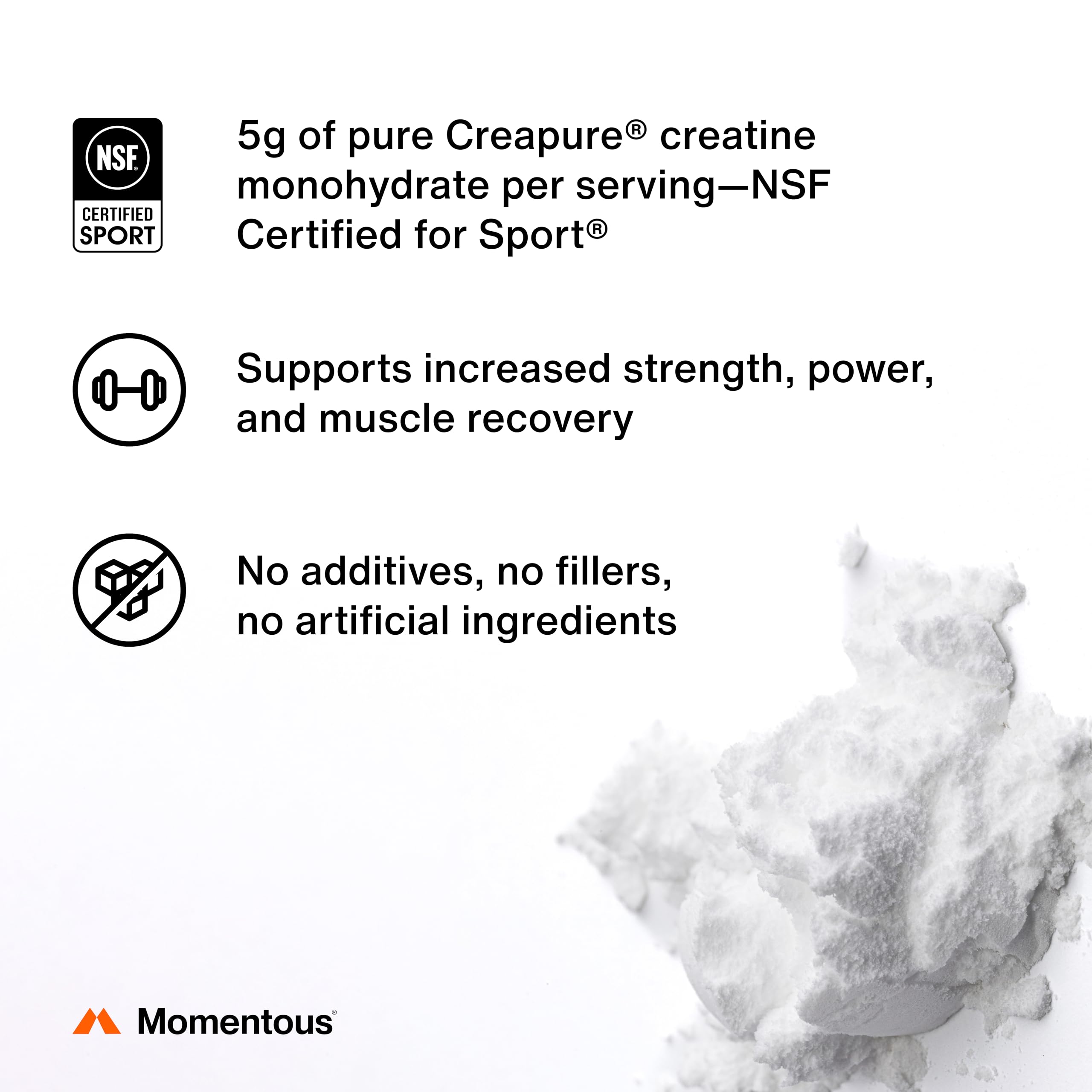 Momentous Creatine Lemon Monohydrate Powder - Creatine Powder - Supports Strength, Lean Muscle, & Recovery for Men & Women - NSF Certified for Sport - 6.49 g per Serving - 15 Servings