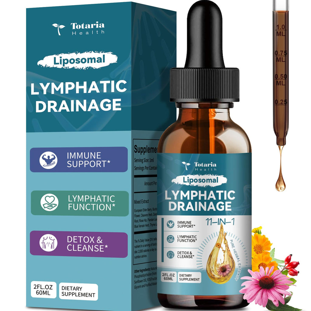 Liposomal Lymphatic Drainage Drops - 11 In 1 Organic Lymphatic Drainage Supplement with Burdock Root, Echinacea, Elderberry, Calendula, Cleavers Herb, Dandelion Supports Lymphatic Health 2 FL.OZ Totaria buy supplements Au