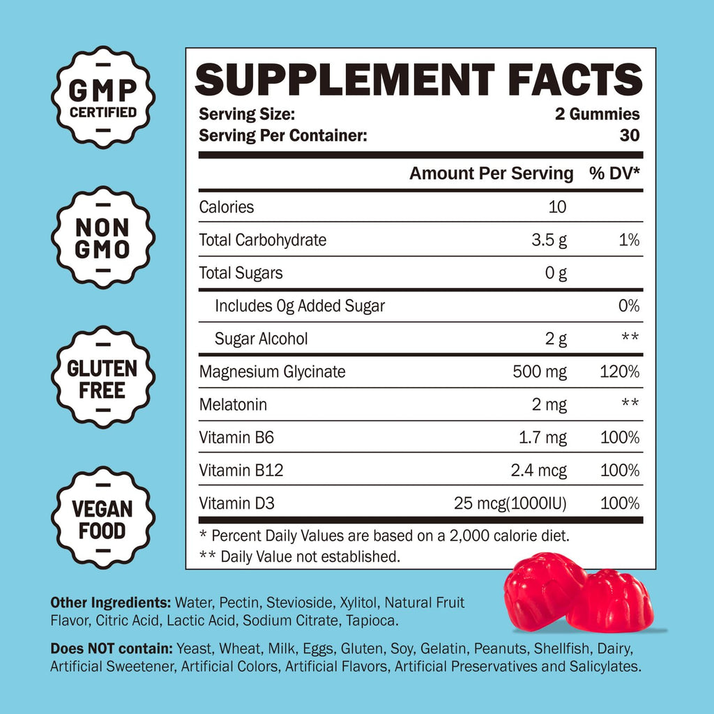 Greabby Magnesium Glycinate Gummies 500mg for Adults Sleep Support, Chewable Magnesium Gummies for Women & Men, Muscle Relief & Magnesium Supply (60 Count) GREABBYBuy Supplements Australia